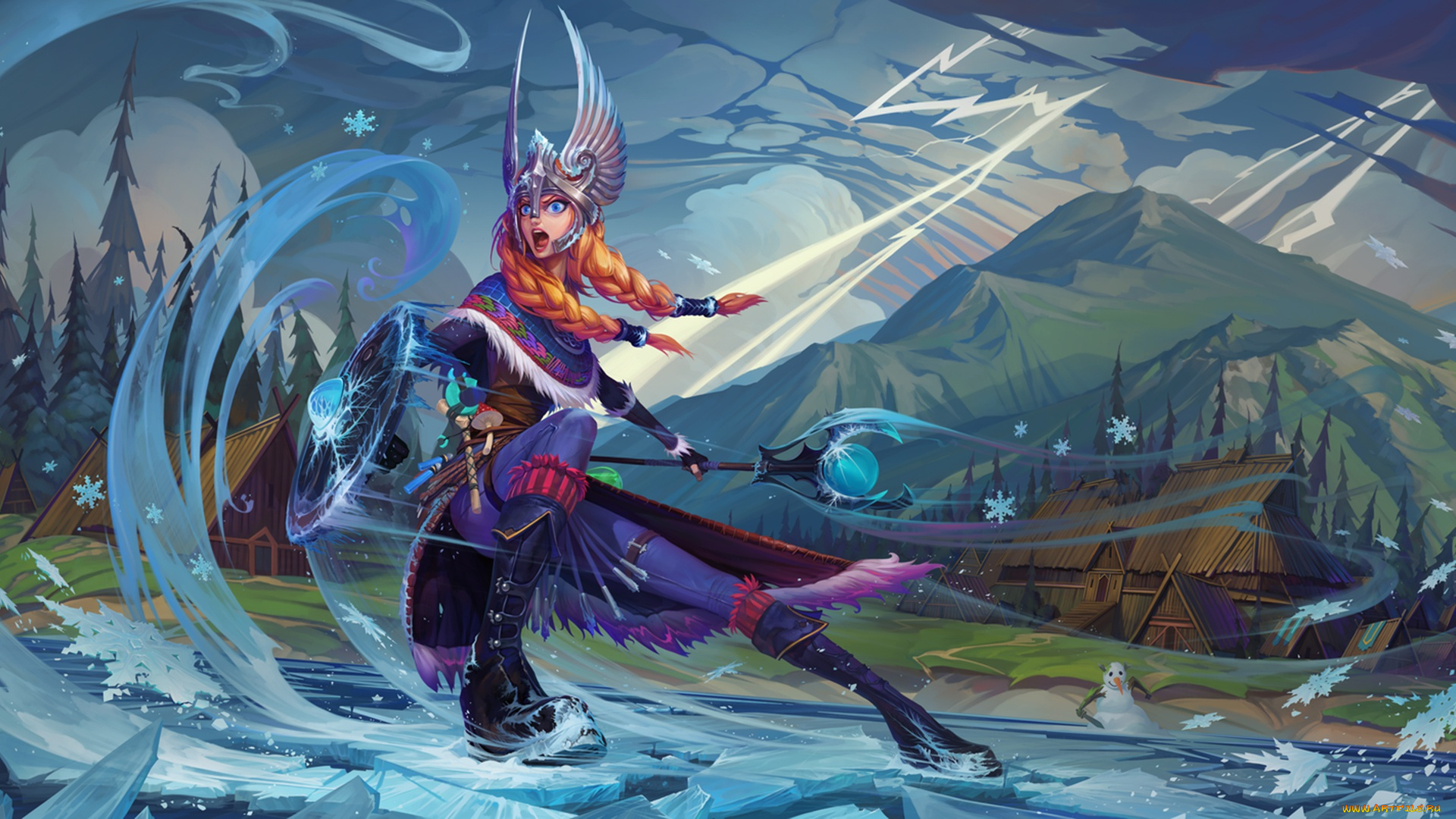 видео, игры, dota, 2, rylai, crystal, maiden, valkyrie, воин, art, девушка, dota, 2