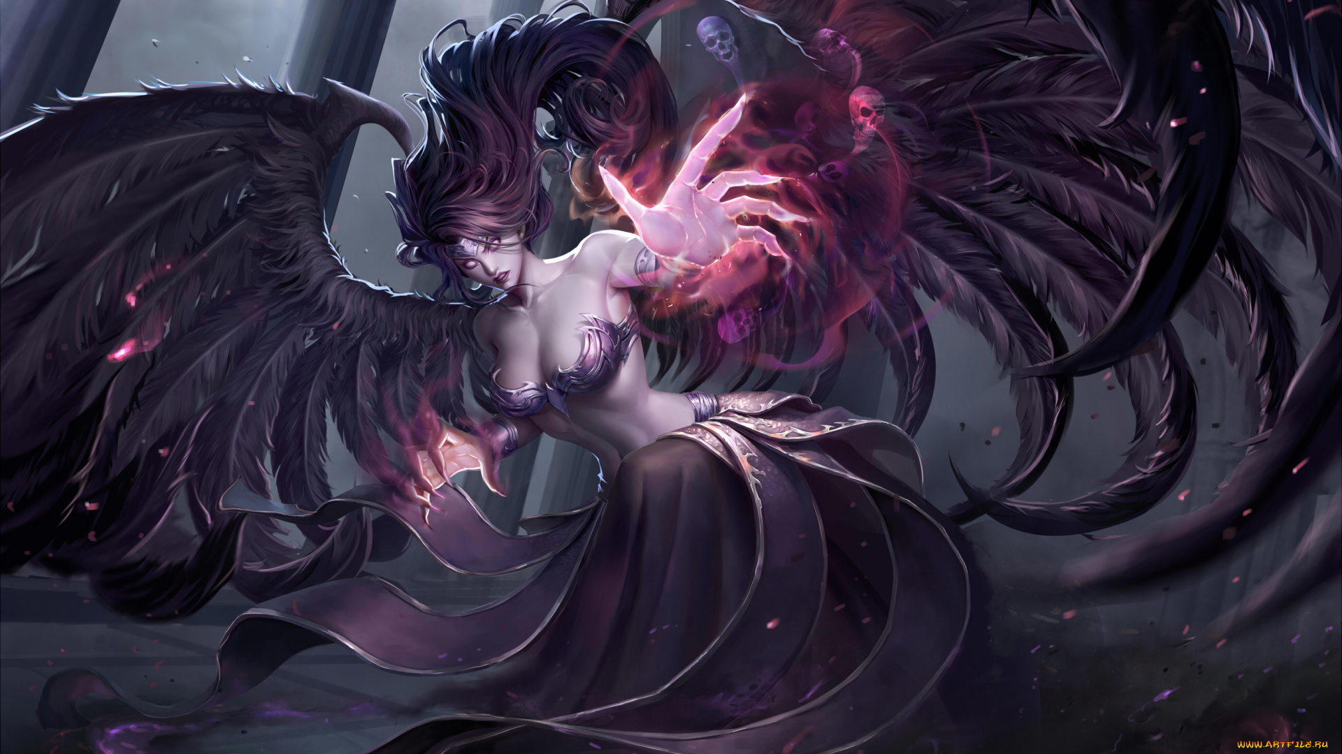 видео, игры, league, of, legends, крылья, взгляд, девушка, фон