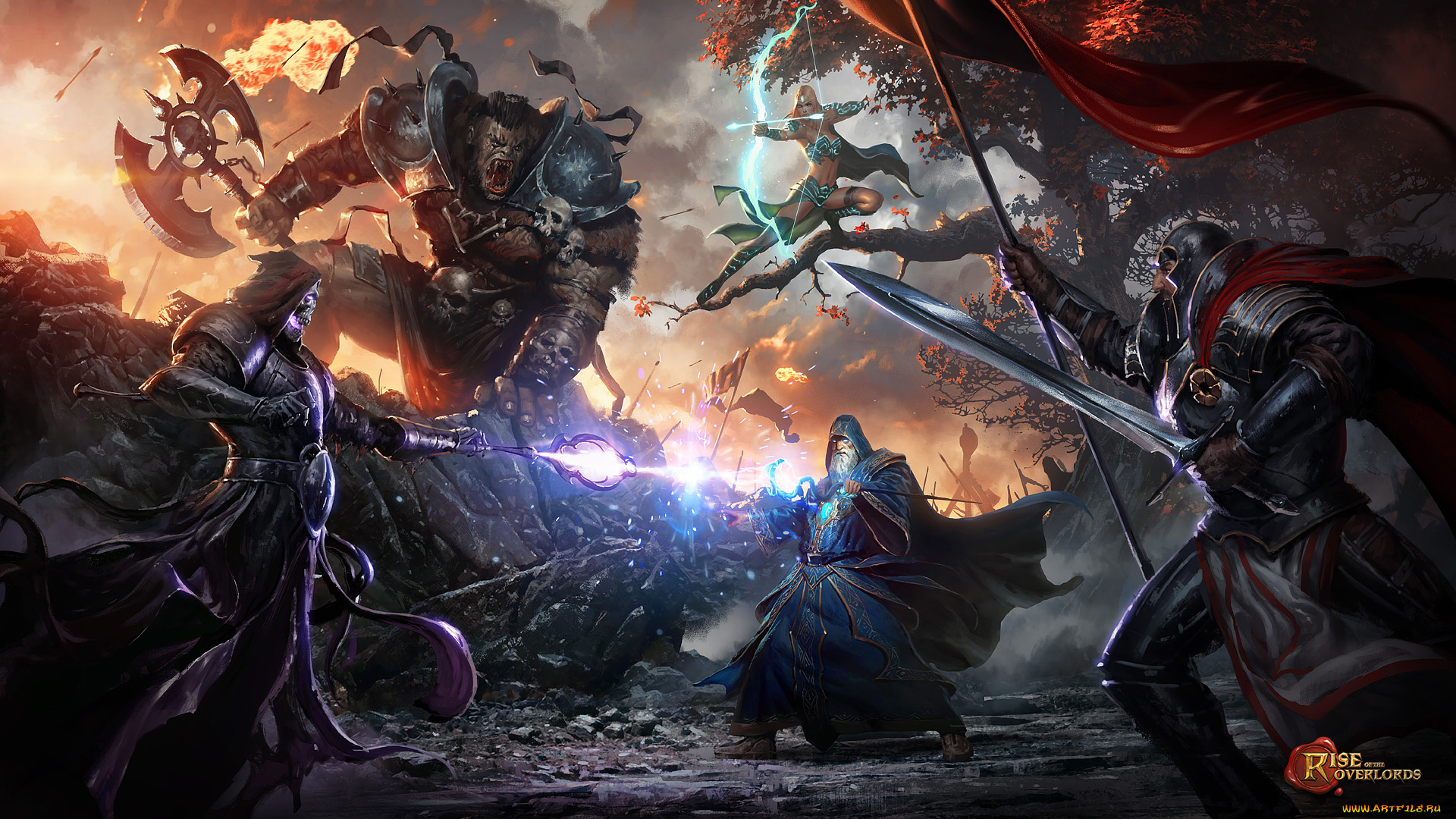 видео, игры, rise, of, the, overlords, мужчина, девушка, существо, магия, бой