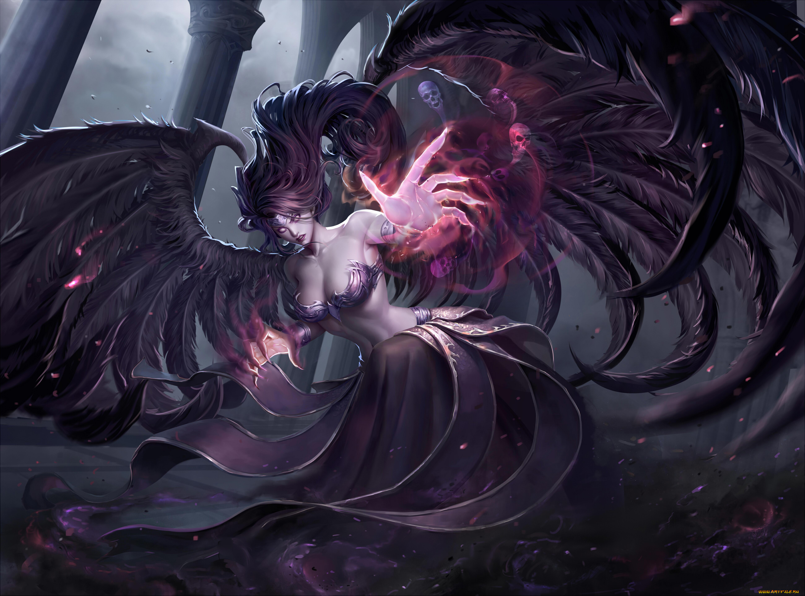 видео, игры, league, of, legends, крылья, взгляд, девушка, фон