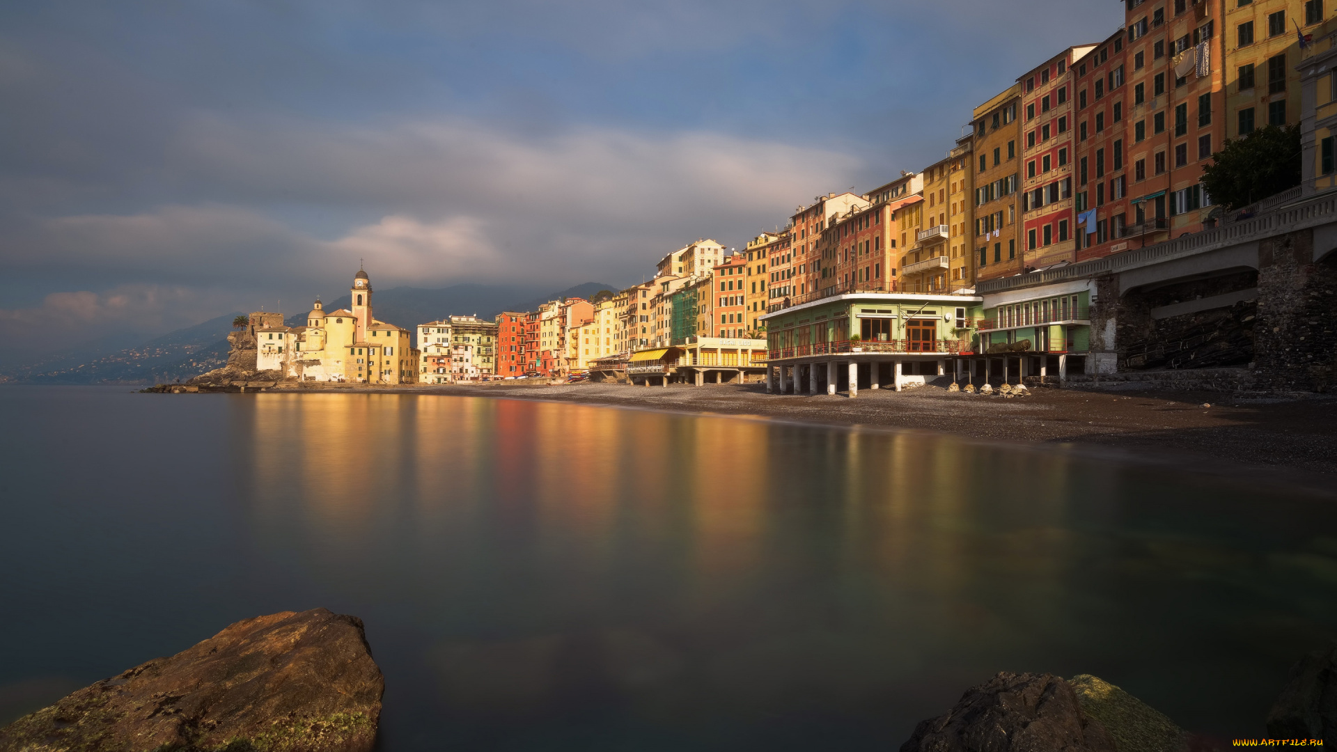 camogli, , italy, города, амальфийское, и, лигурийское, побережье, , италия, генуя, лигурия, утро, пляж, восход, солнца, средиземное, море, камольи, побережье