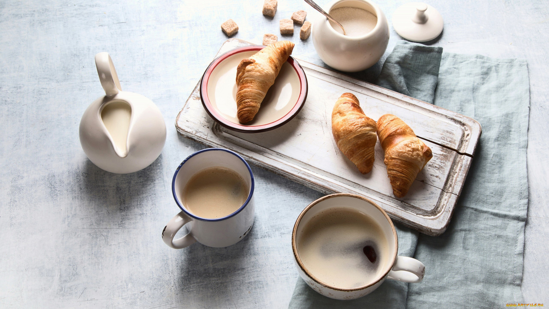 еда, кофе, , кофейные, зёрна, круассаны, сливки
