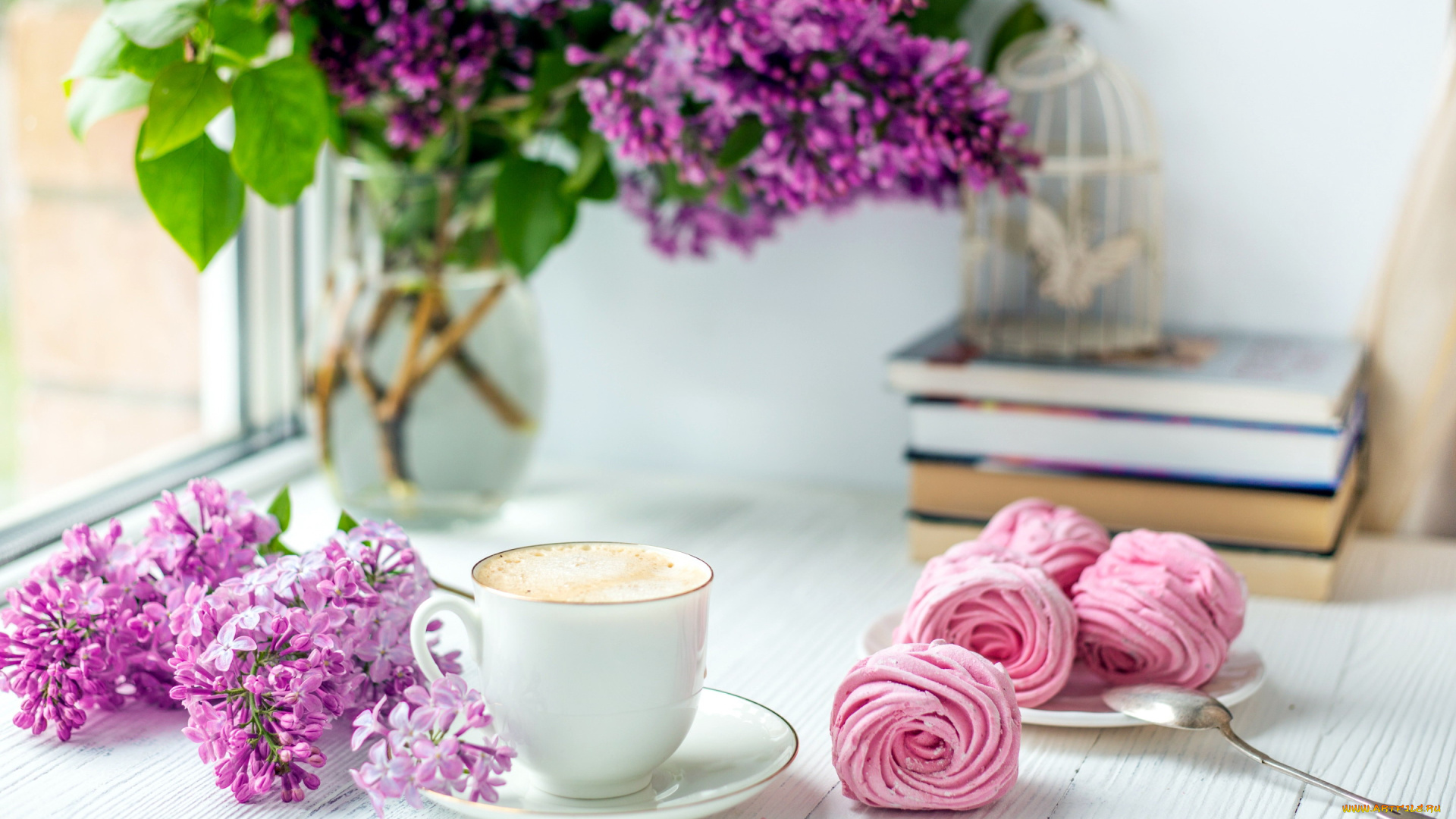 еда, кофе, , кофейные, зёрна, сирень, пирожные