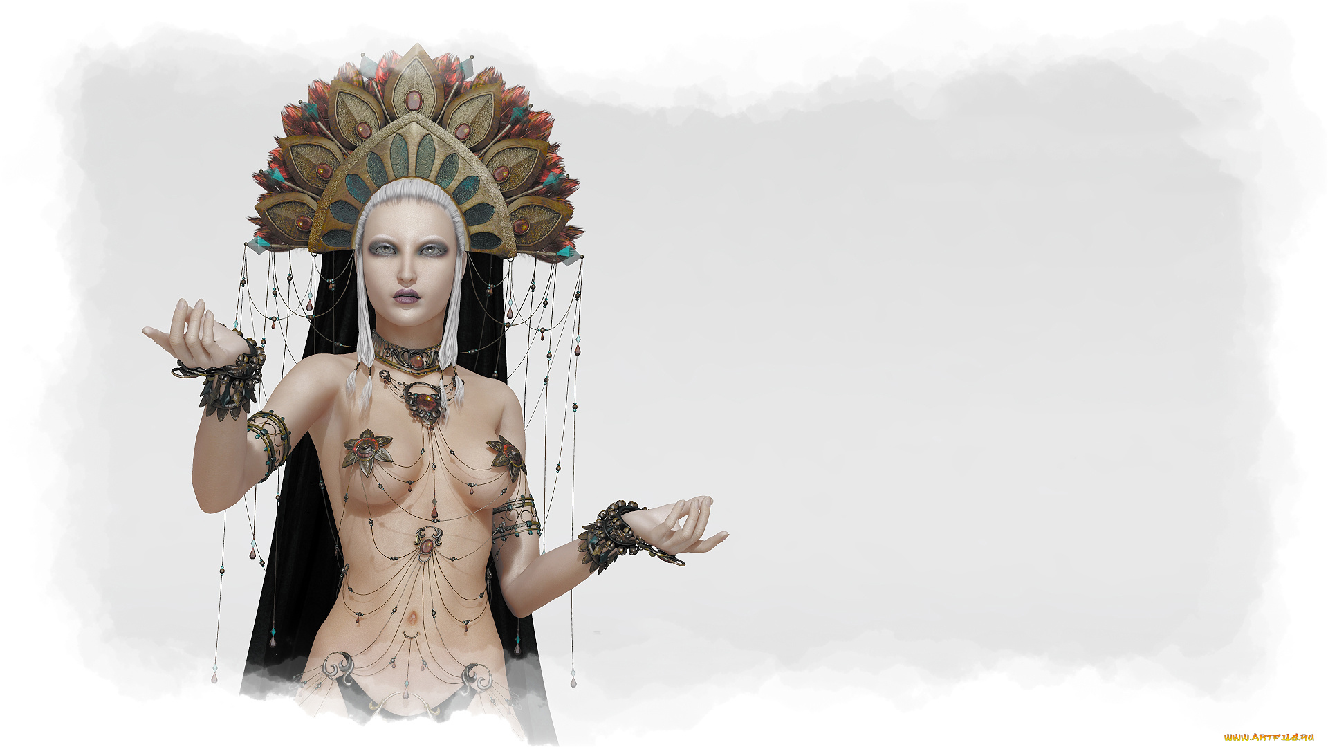 фэнтези, девушки, фон, девушка, взгляд, украшения