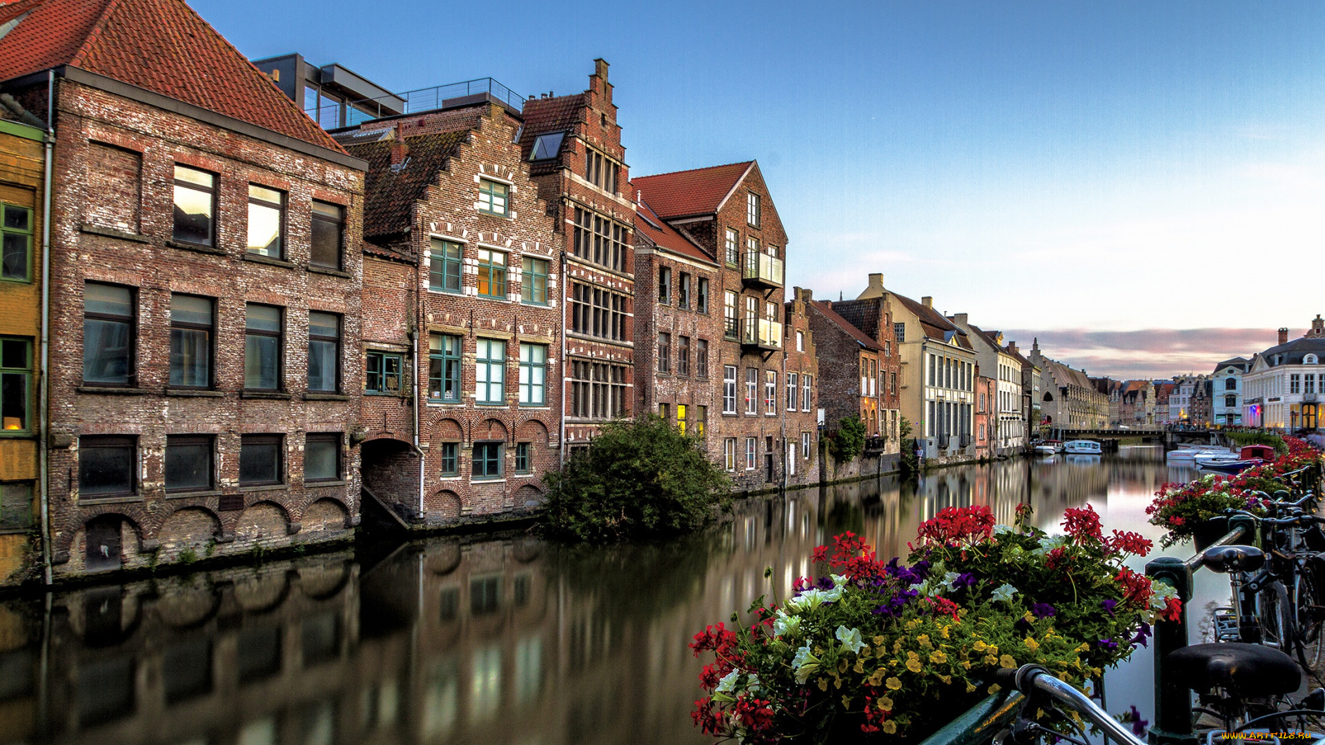 города, гент, , бельгия, дома, канал