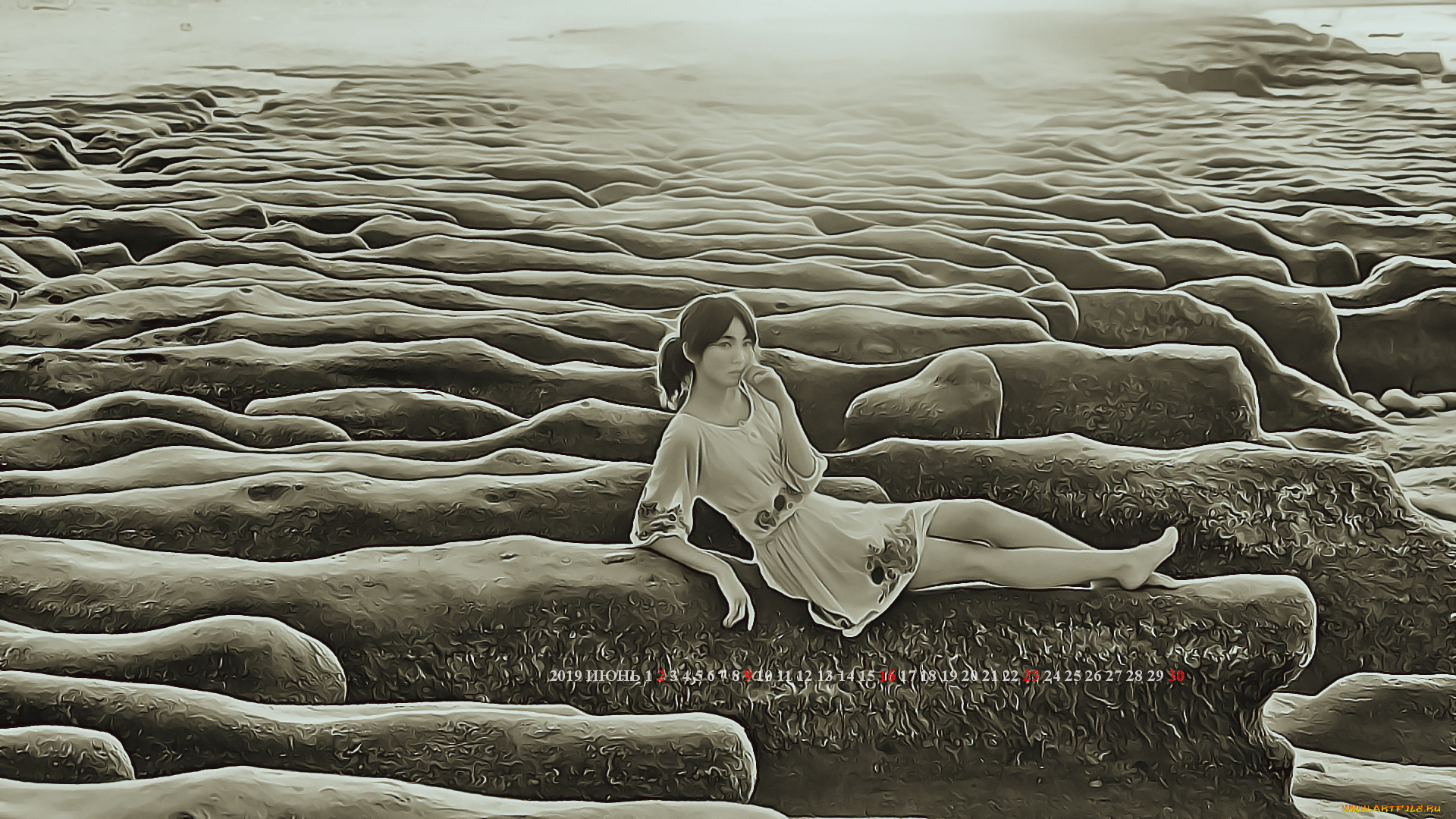 календари, компьютерный, дизайн, сидеть, женщина, природа, 2019, calendar, девушка, камень