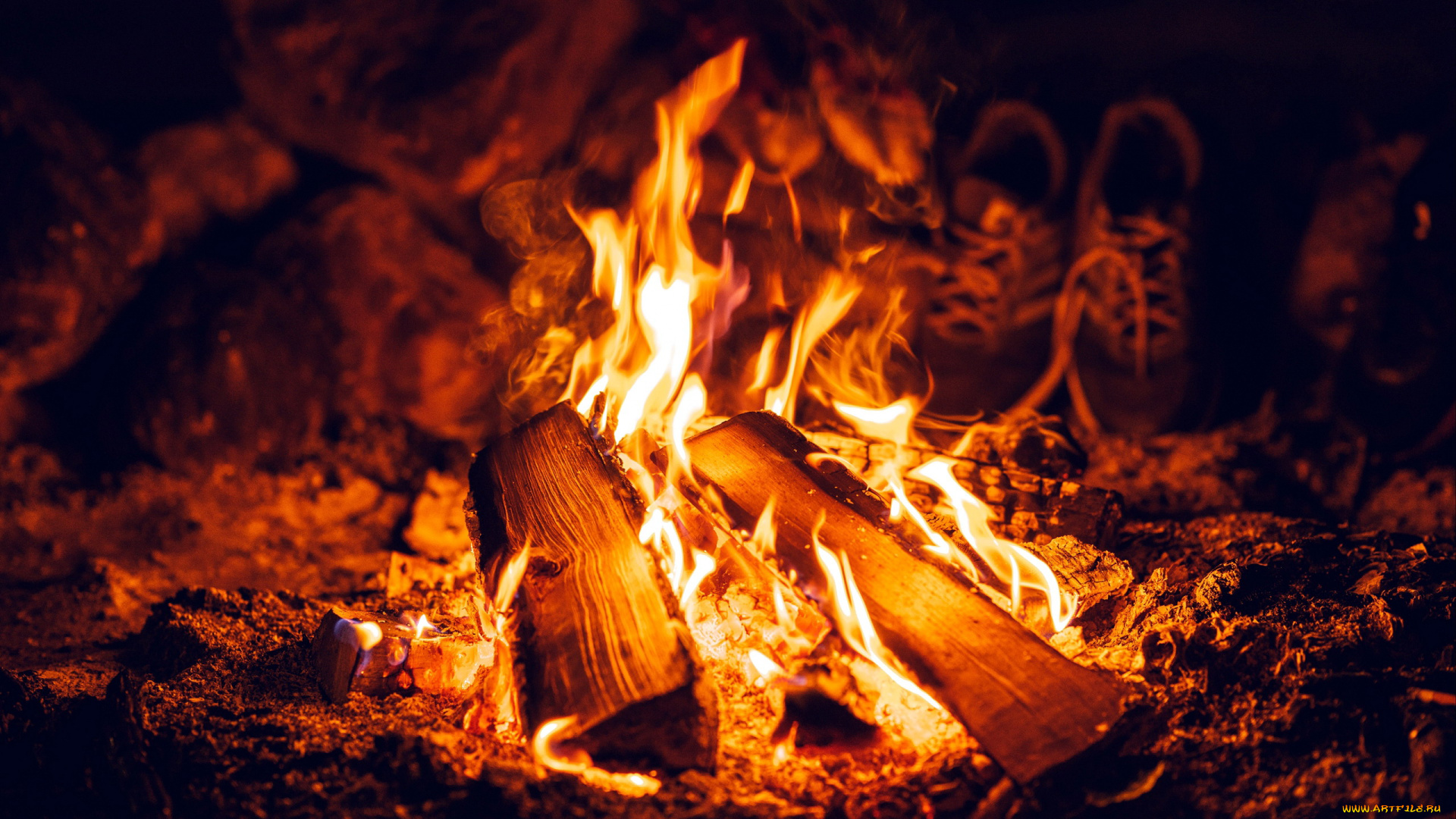 природа, огонь, костер, пламя, поленья