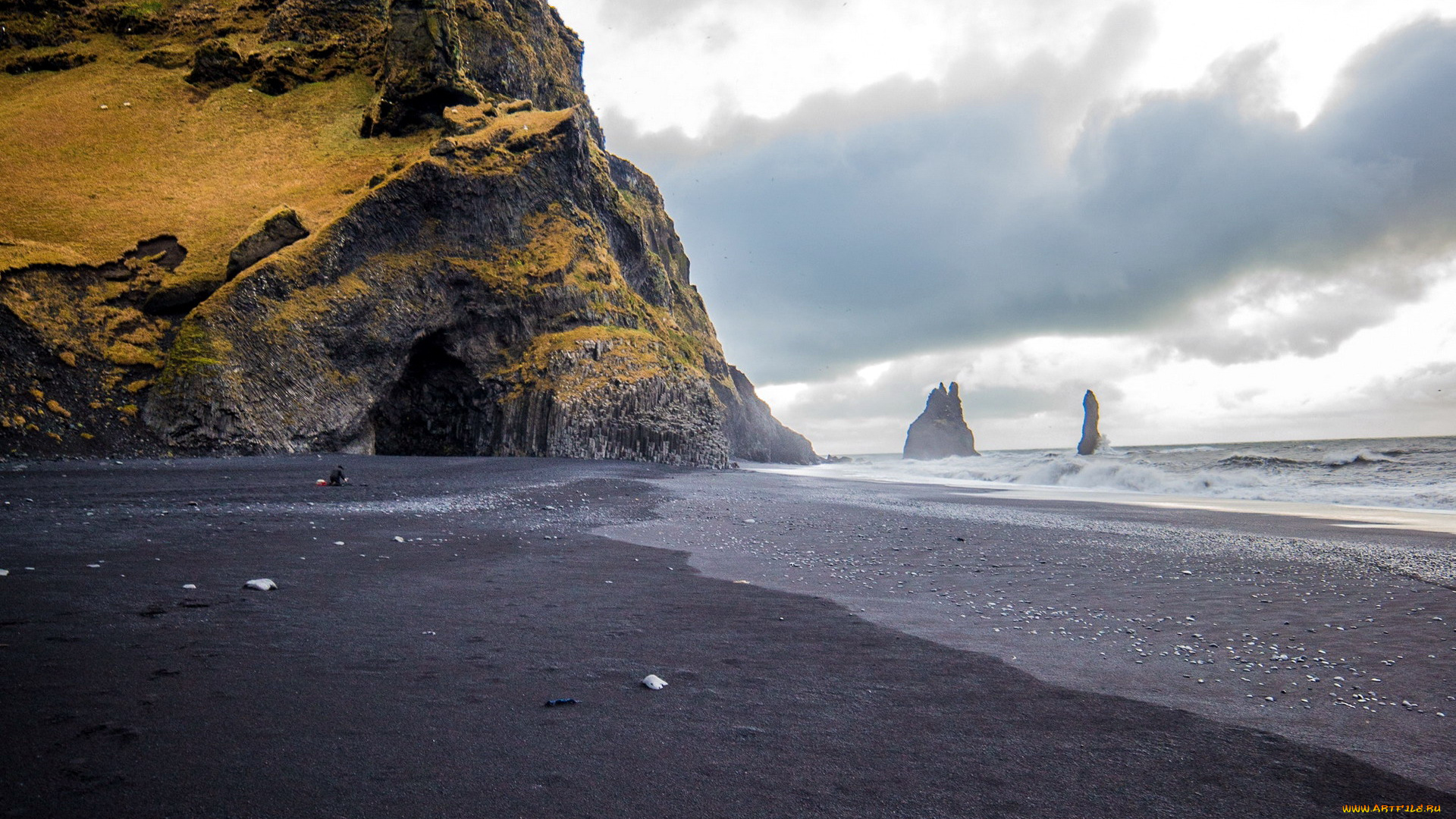 природа, побережье, тучи, скала
