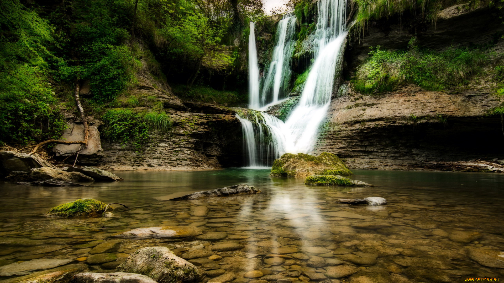 природа, водопады, камни, поток, водопад