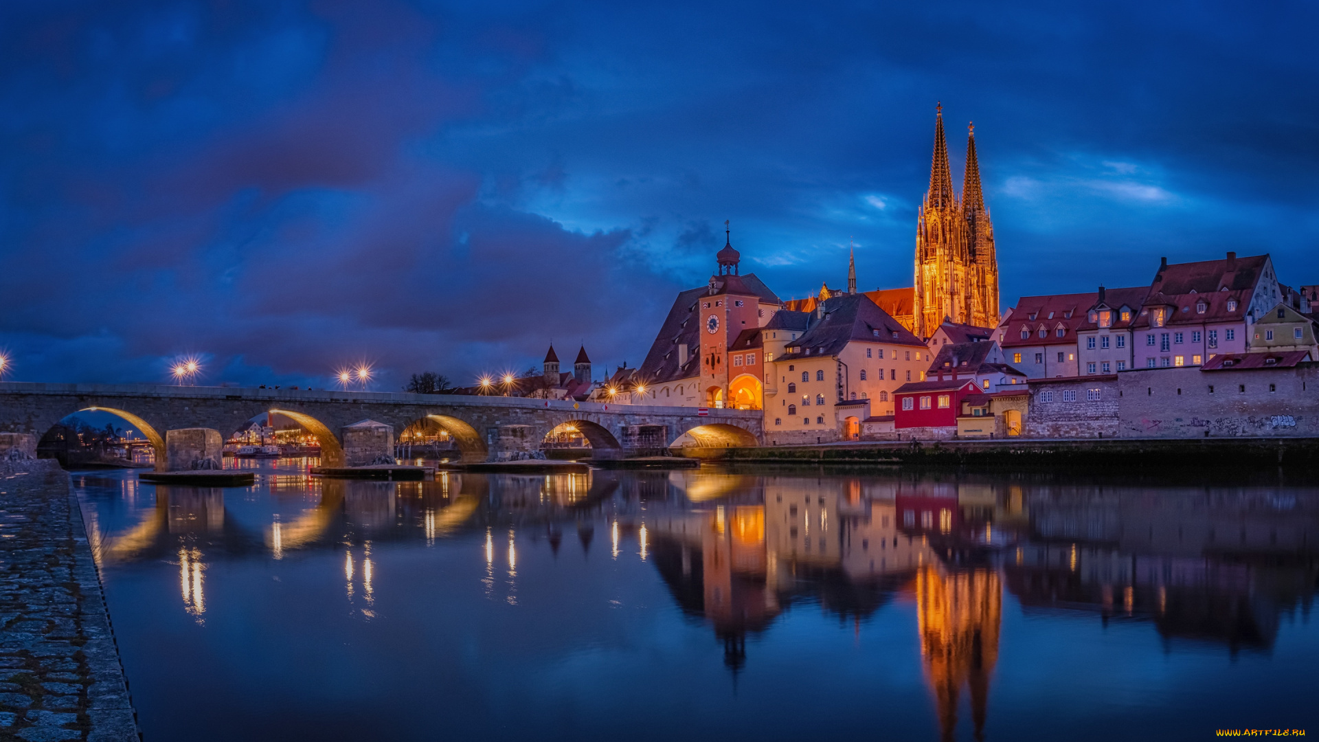 regensburg, germany, города, -, огни, ночного, города, regensburg, germany
