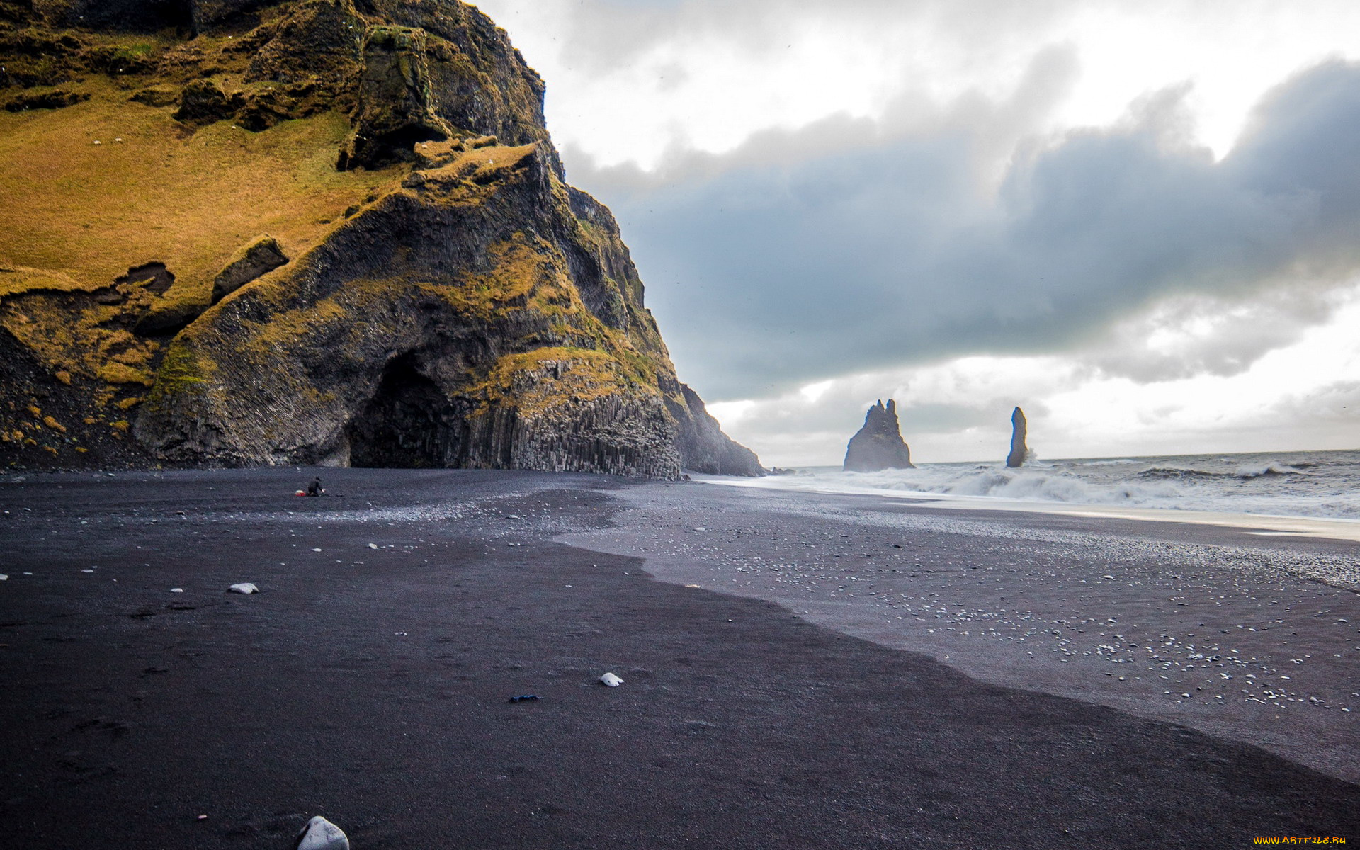 природа, побережье, тучи, скала