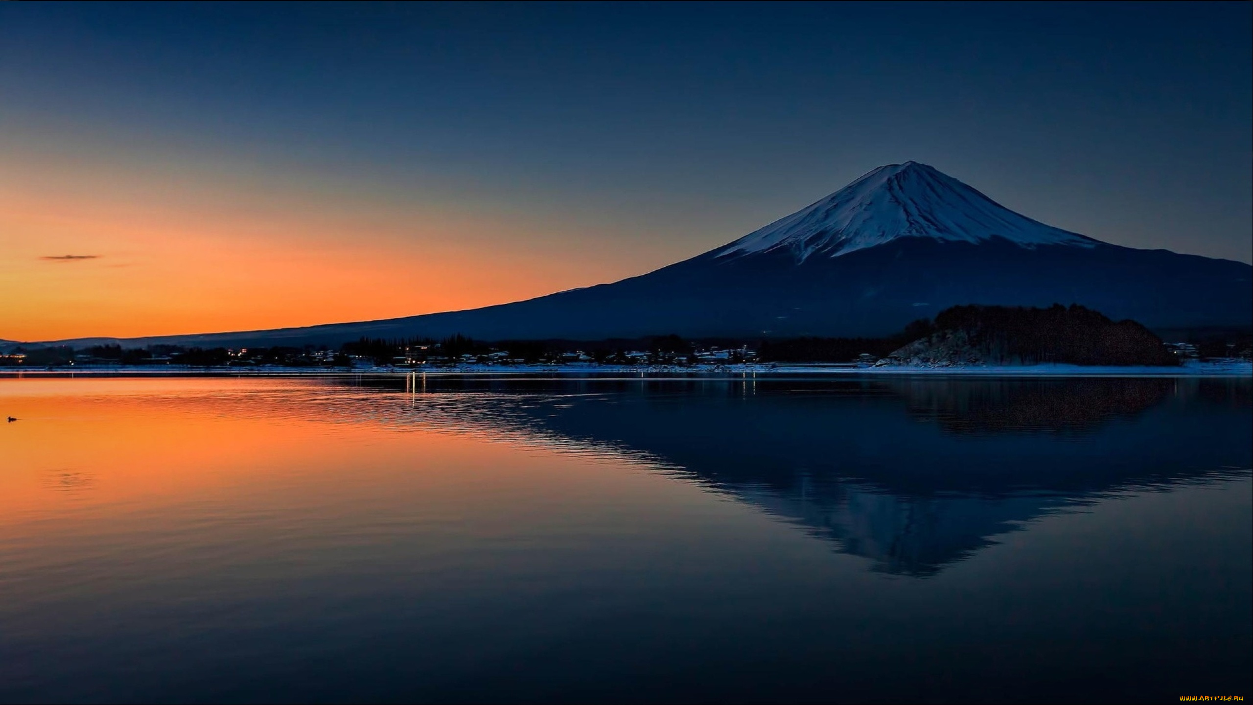 гора, природа, вода, отражение