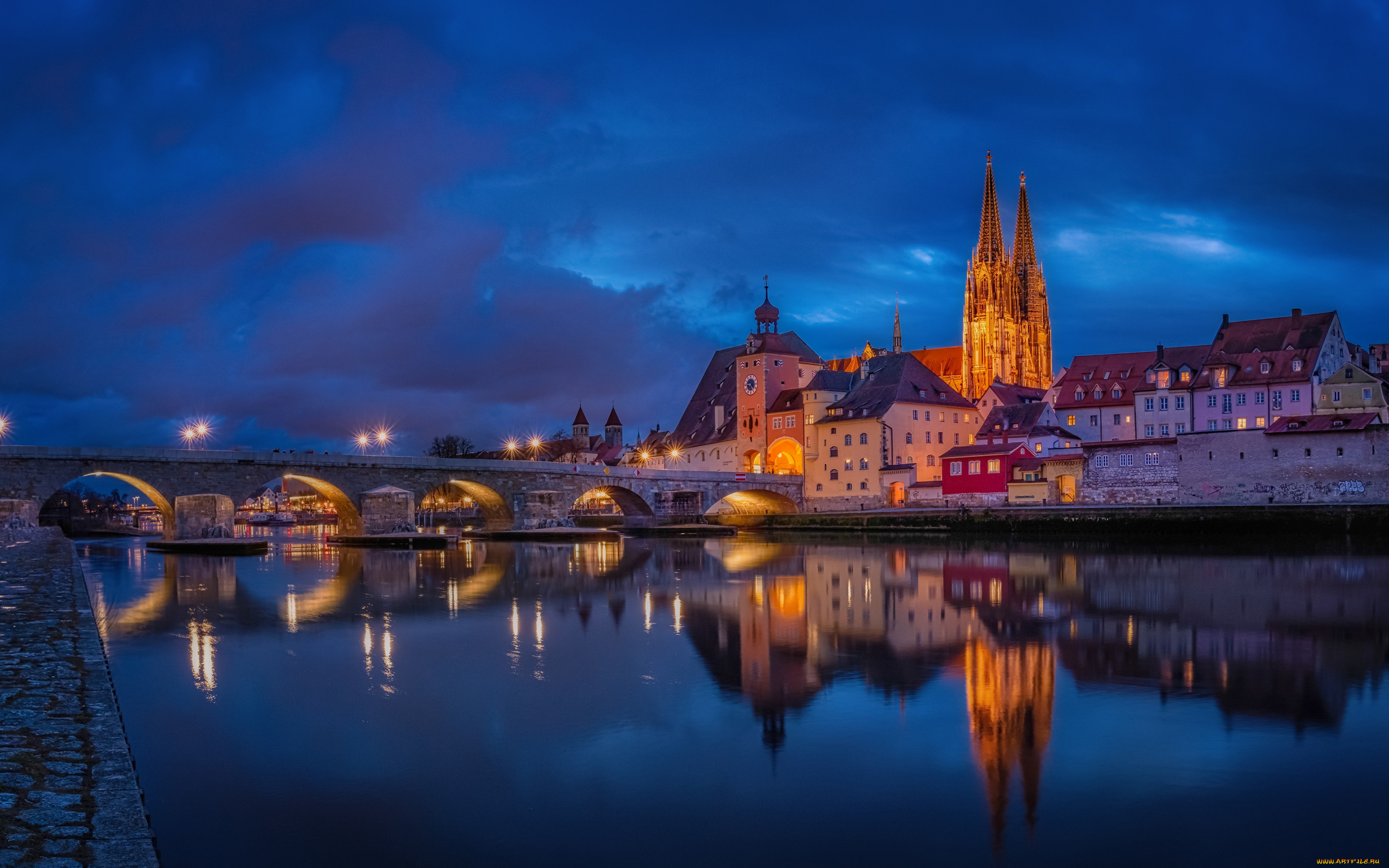 regensburg, germany, города, -, огни, ночного, города, regensburg, germany