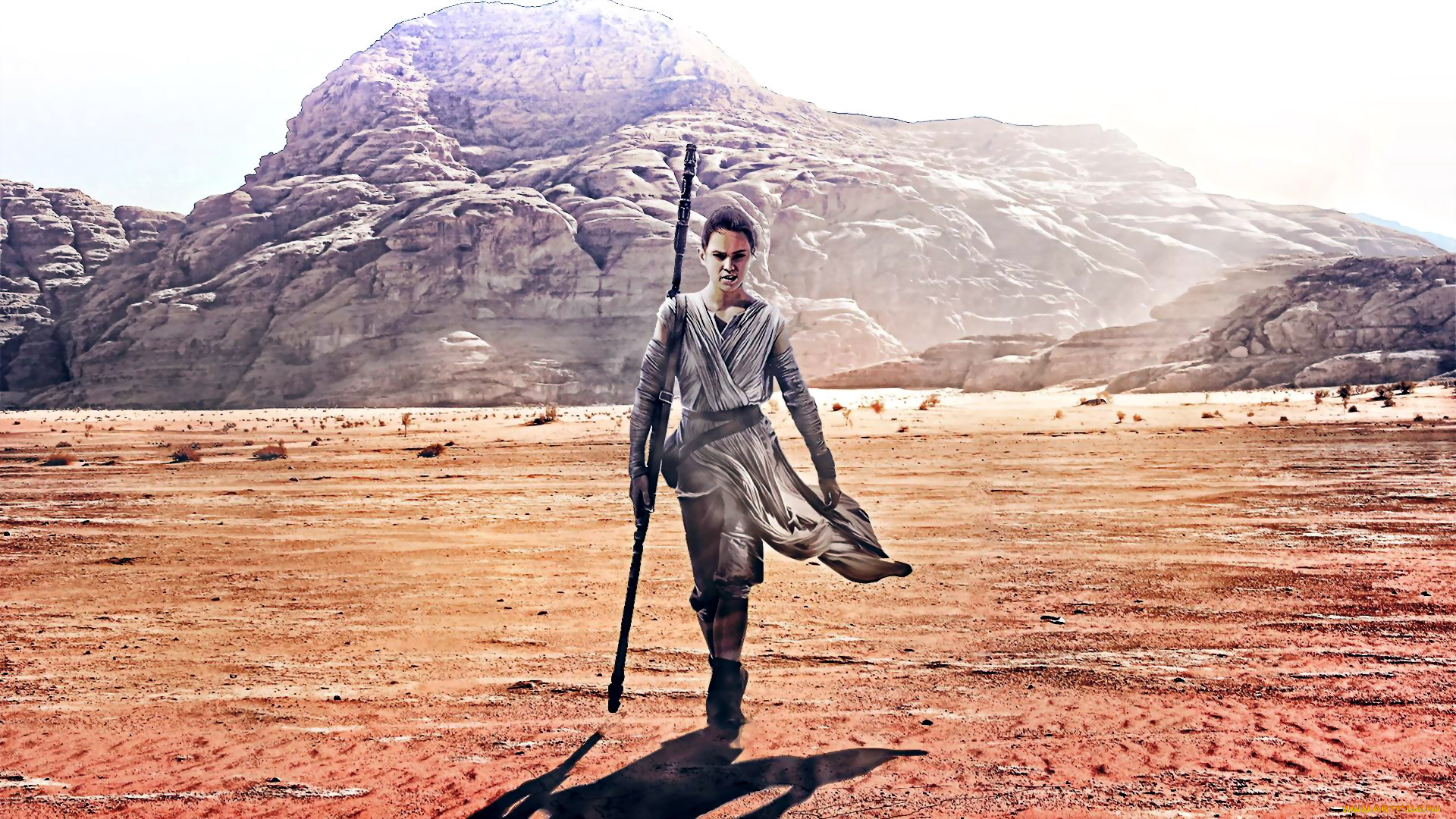 кино, фильмы, star, wars, , the, force, awakens, девушка, шест, скалы, пустыня