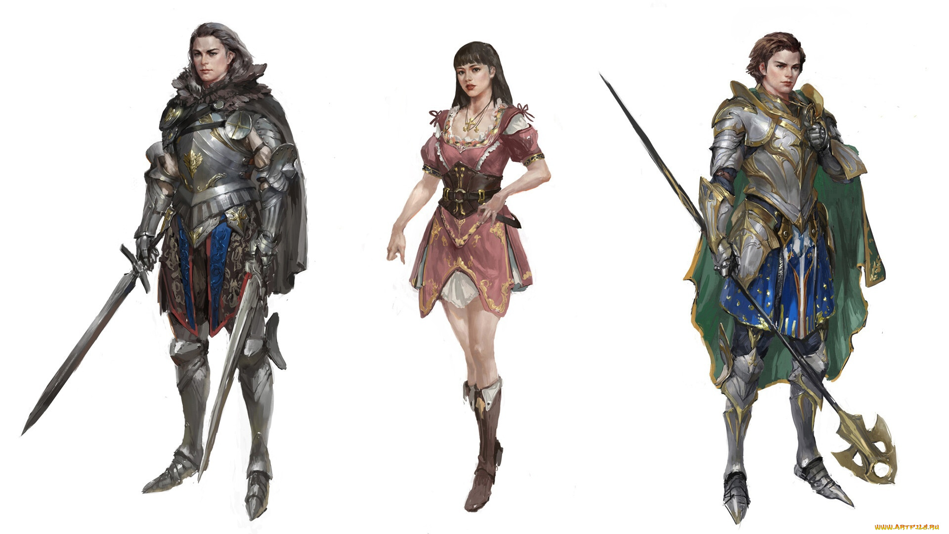 фэнтези, люди, рыцари, девушка