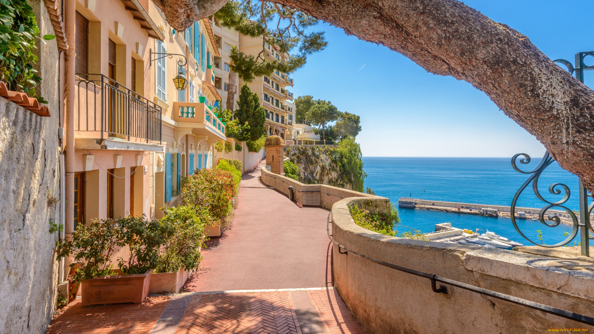 города, монако, , монако, море, узкая, улочка