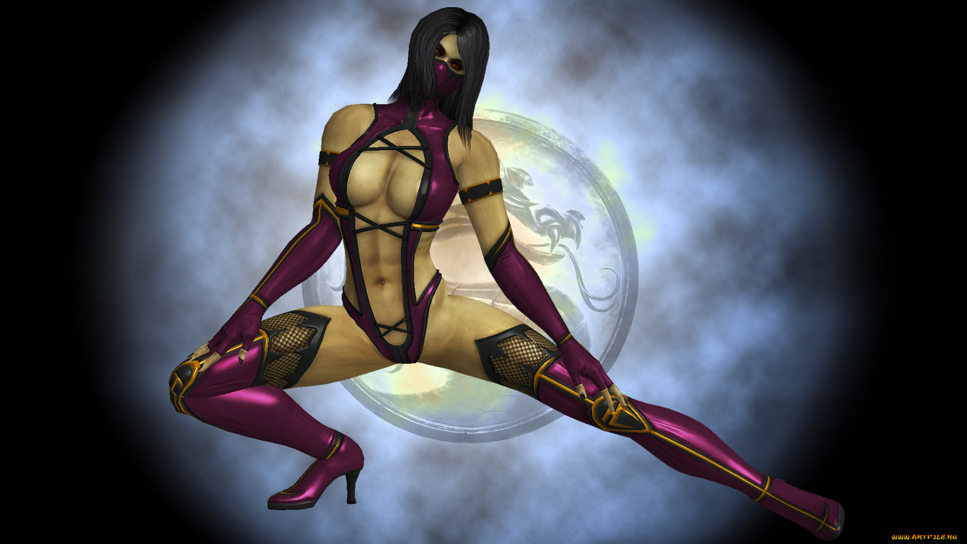 видео, игры, mortal, kombat, девушка, фон, взгляд, униформа, маска