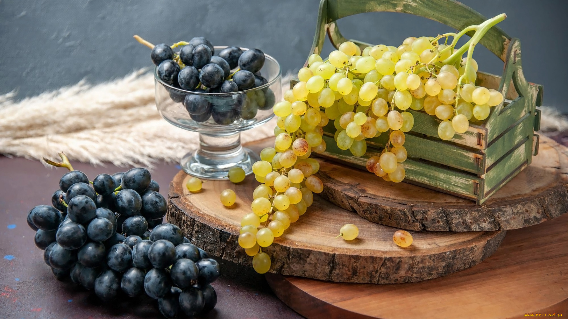 еда, виноград, спелый, грозди