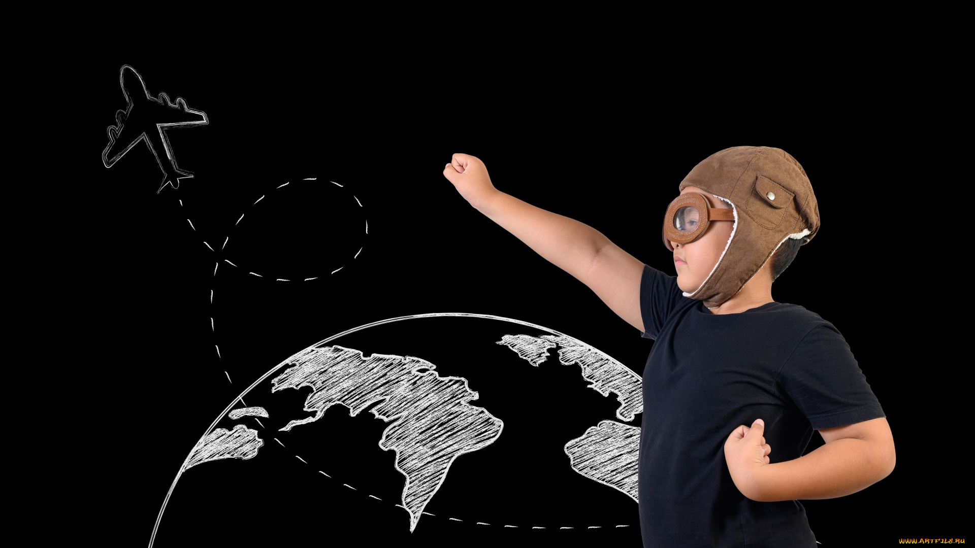 разное, дети, мальчик, шлем, очки, рисунок, мечта, летчик