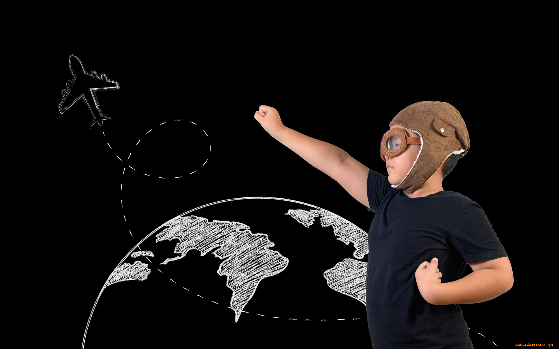 разное, дети, мальчик, шлем, очки, рисунок, мечта, летчик