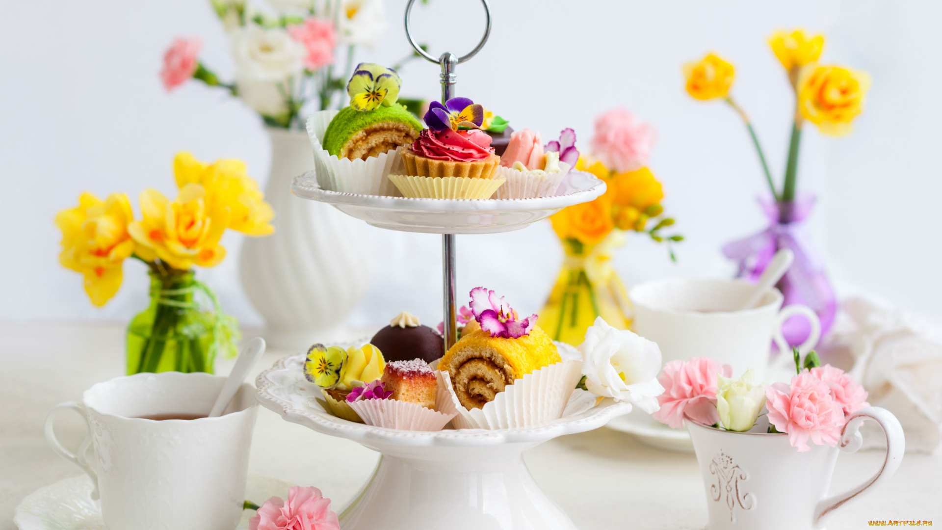 еда, пирожные, , кексы, , печенье, капкейки, кексы, крем, ассорти, цветы