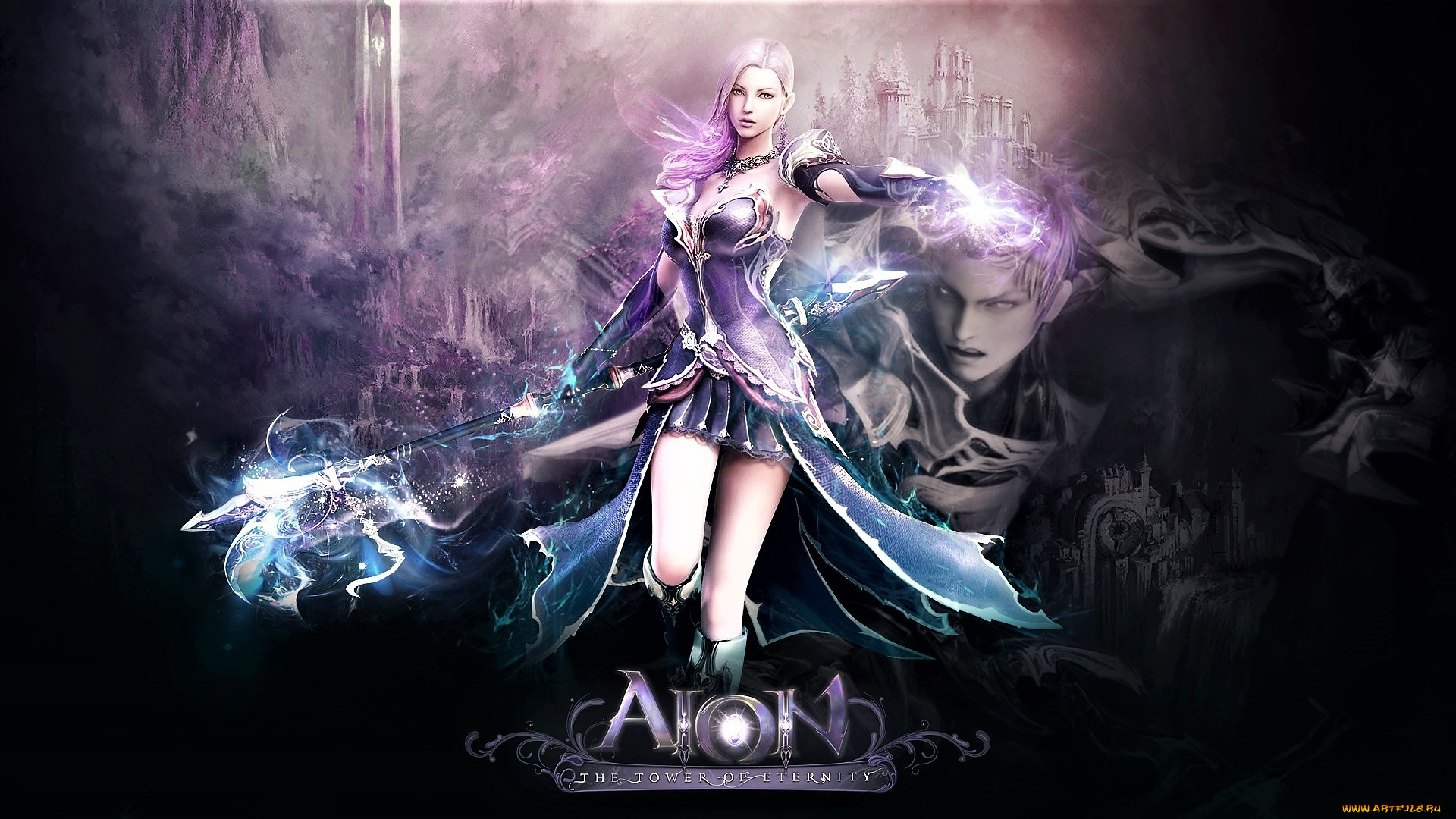 видео, игры, aion, , the, tower, of, eternity, девушка, магия, посох