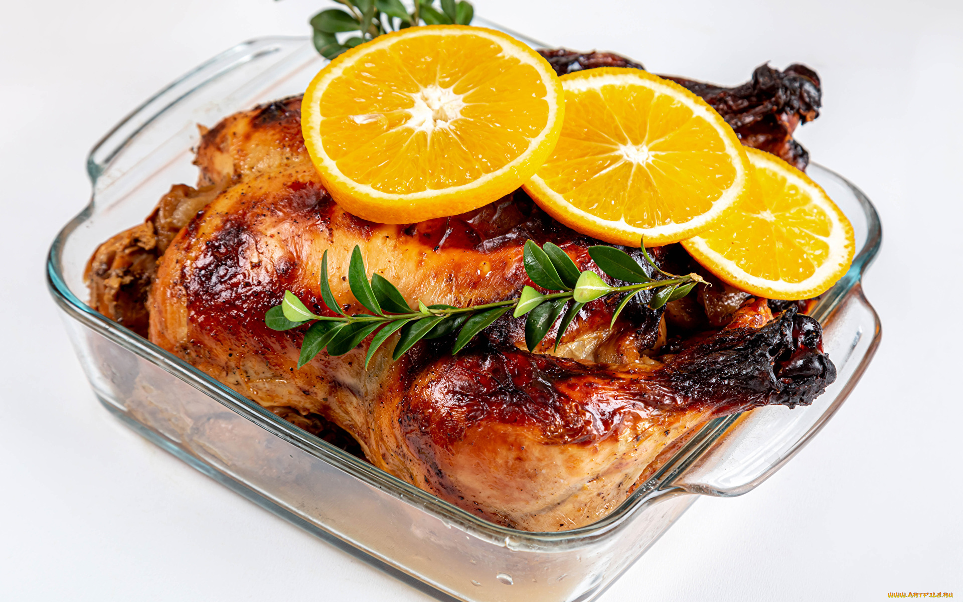 еда, мясные, блюда, запеченная, курица, апельсины
