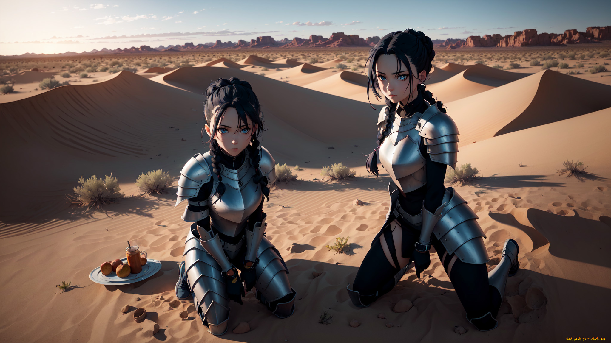 аниме, пейзажи, , природа, нейросети, графика, нейроарт, ai, art, нейронные, сети, рисунки, нейро, искусство, девушки, воины, в, пустыне