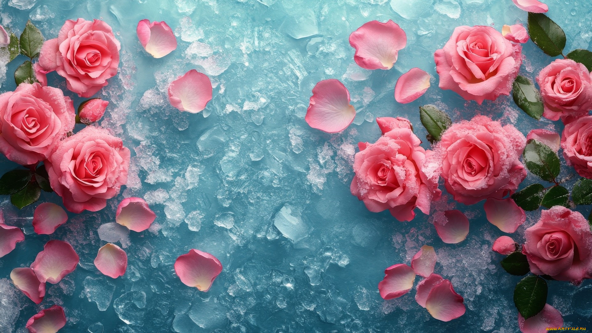 3д, графика, цветы, , flowers, розовые, розы, лед, лепестки