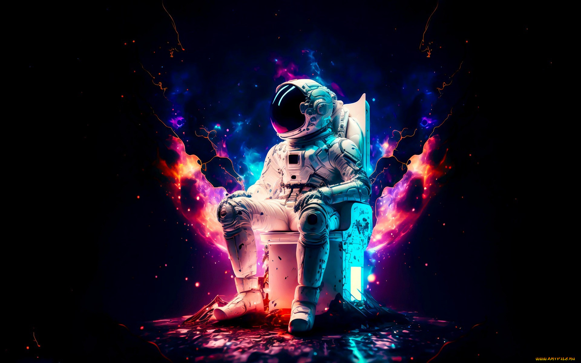 космос, арт, космонавт, кресло, скафандр, шлем