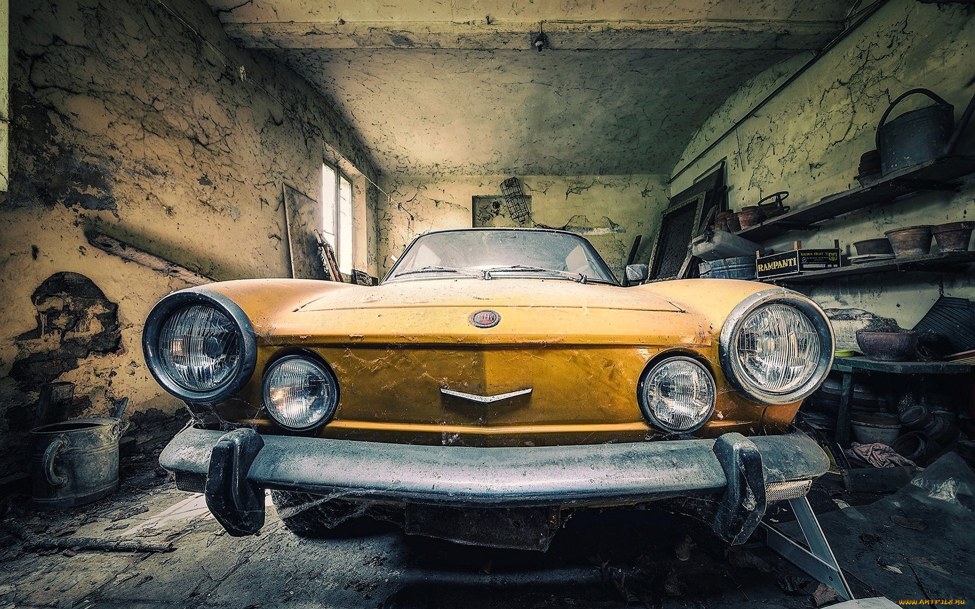 рисованное, авто, мото, машина, желтая, граж, хлам