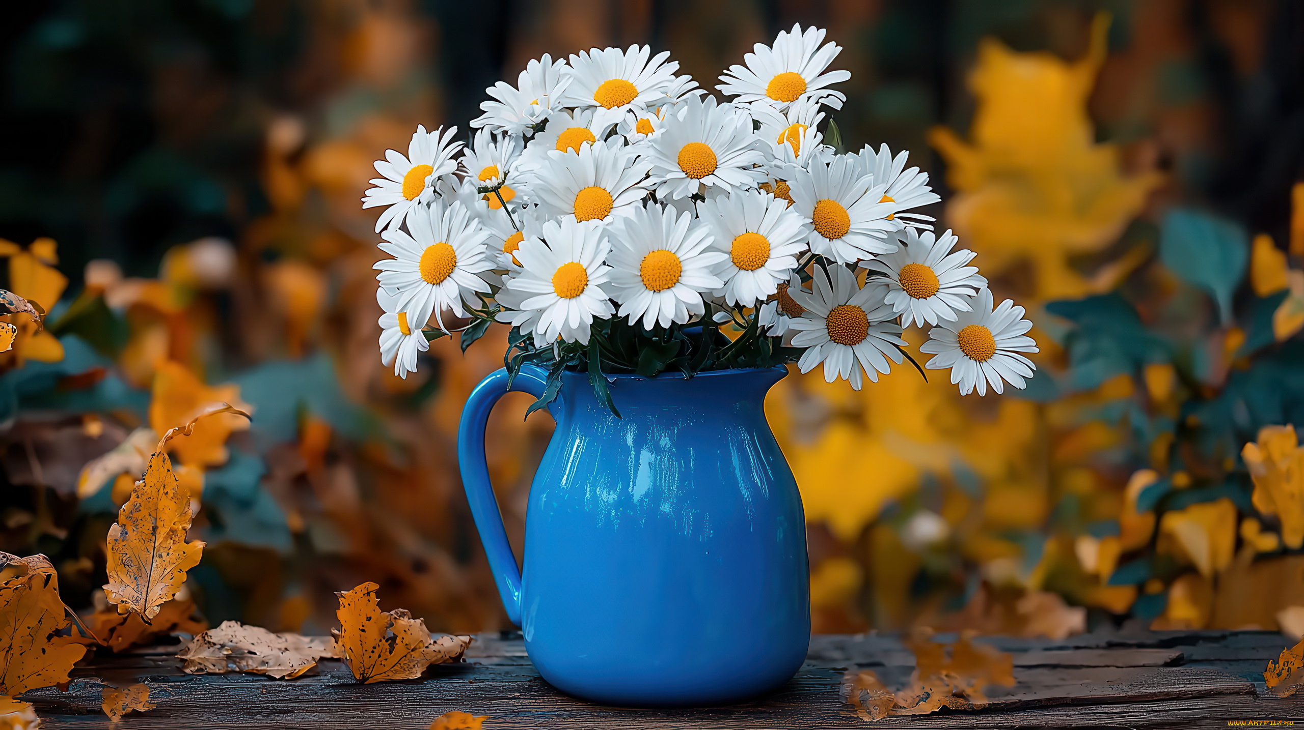 3д, графика, цветы, , flowers, листья, кувшин, ромашки