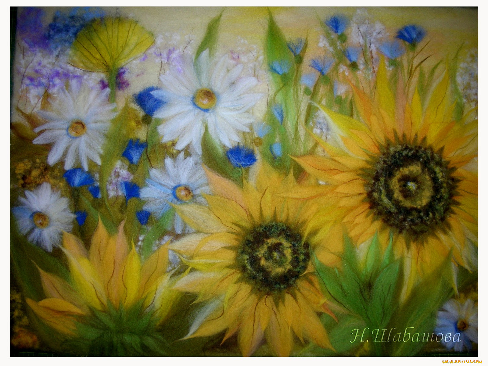 рисованные, цветы, подсолнухи