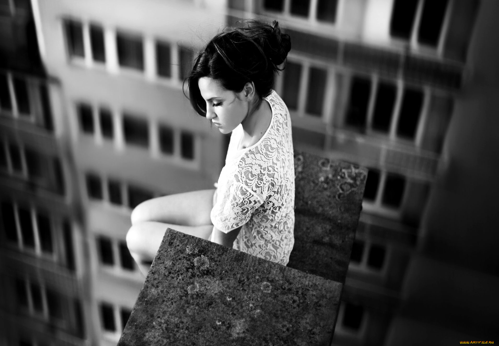 -Unsort, Брюнетки, Шатенки, девушки, unsort, брюнетки, шатенки, дома, грусть, черно-белый