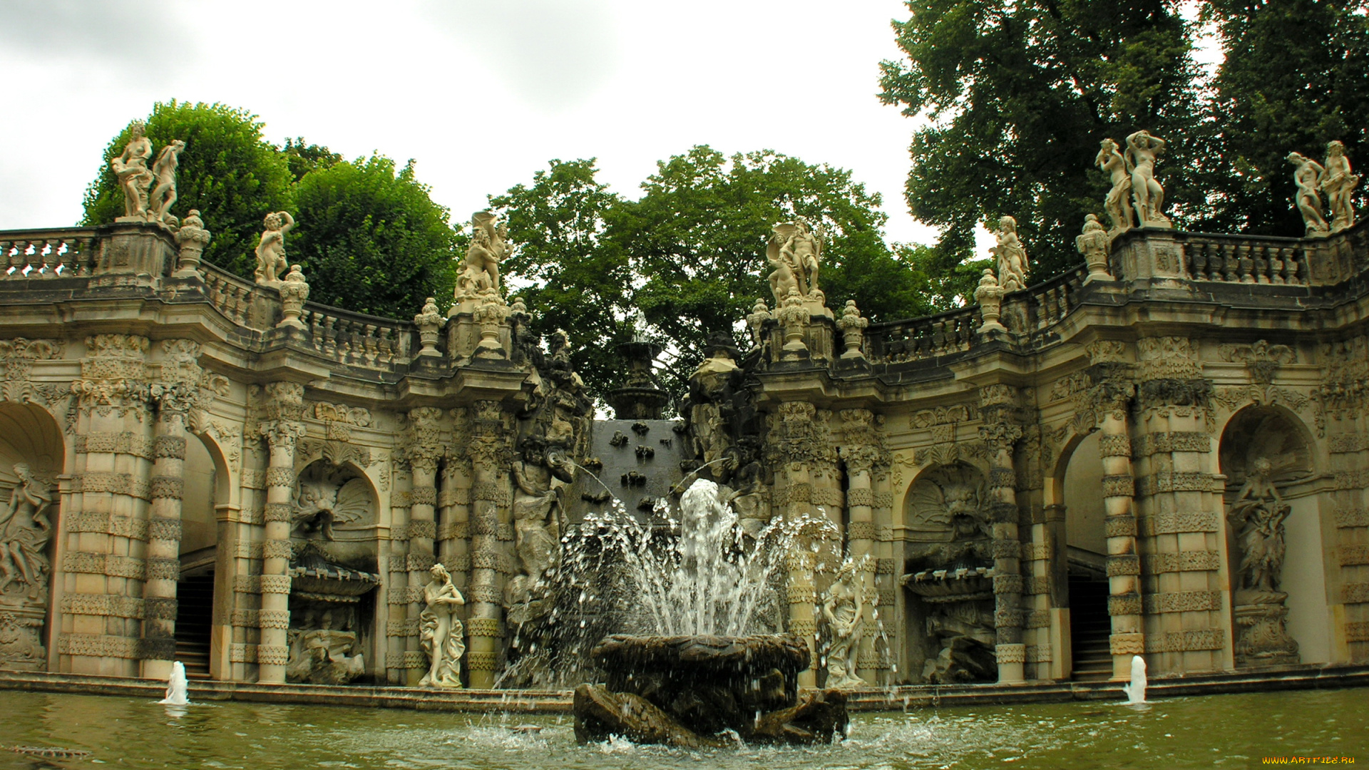 германия, дрезден, zwinger, palace, города, скульптуры, фонтан