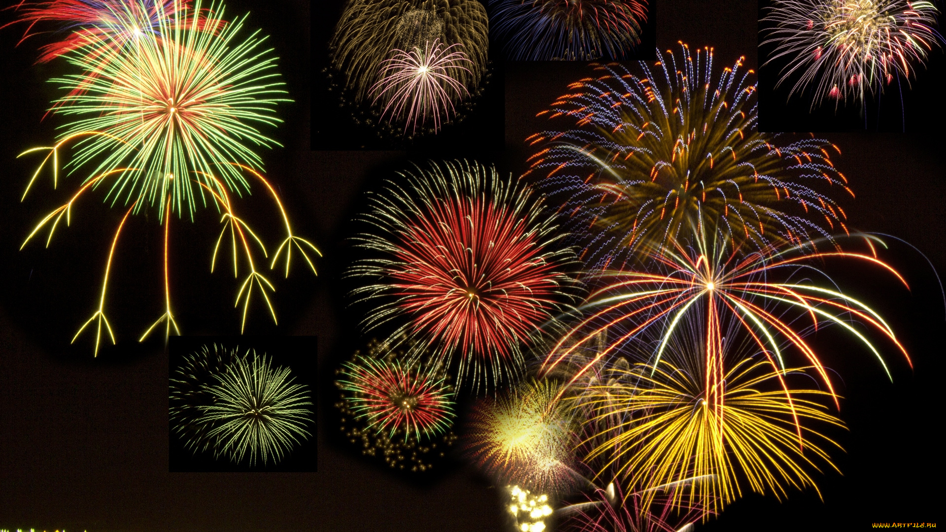 разное, салюты, фейерверки, праздник, ночь, город, салют