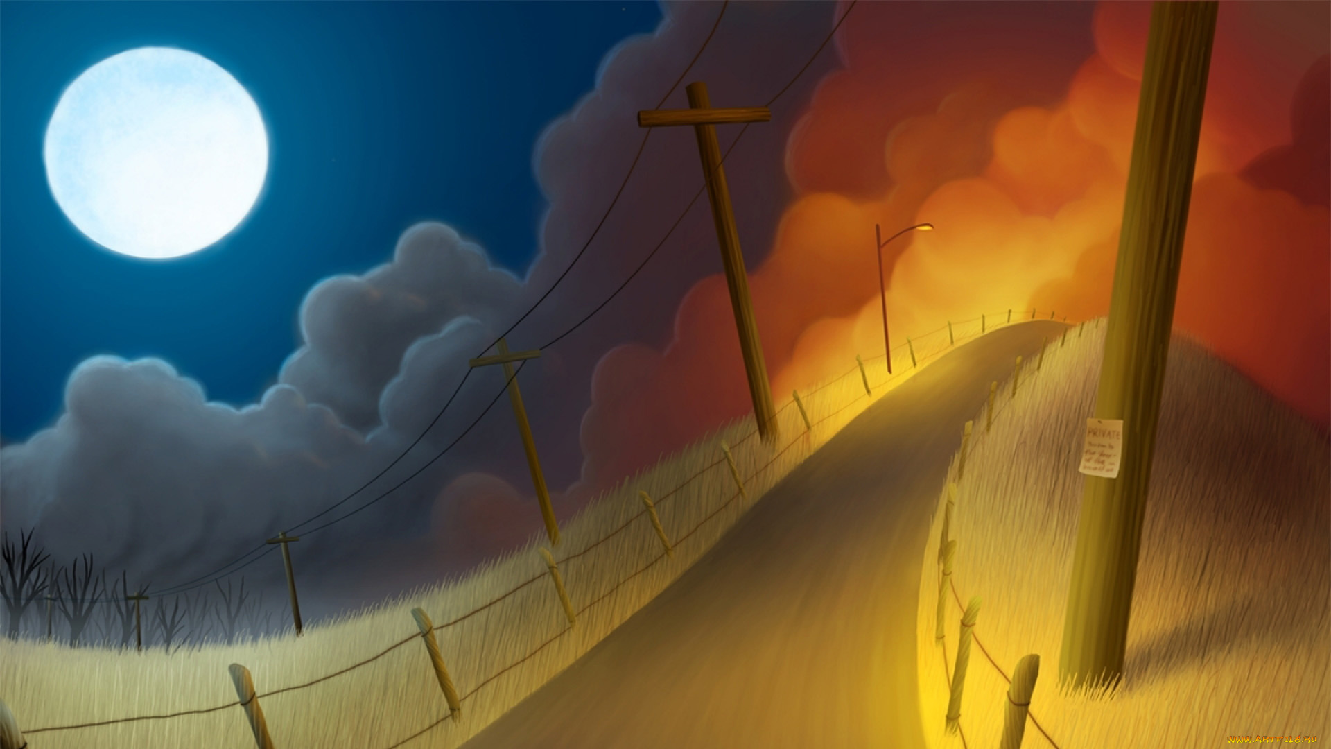 рисованные, природа, дорога