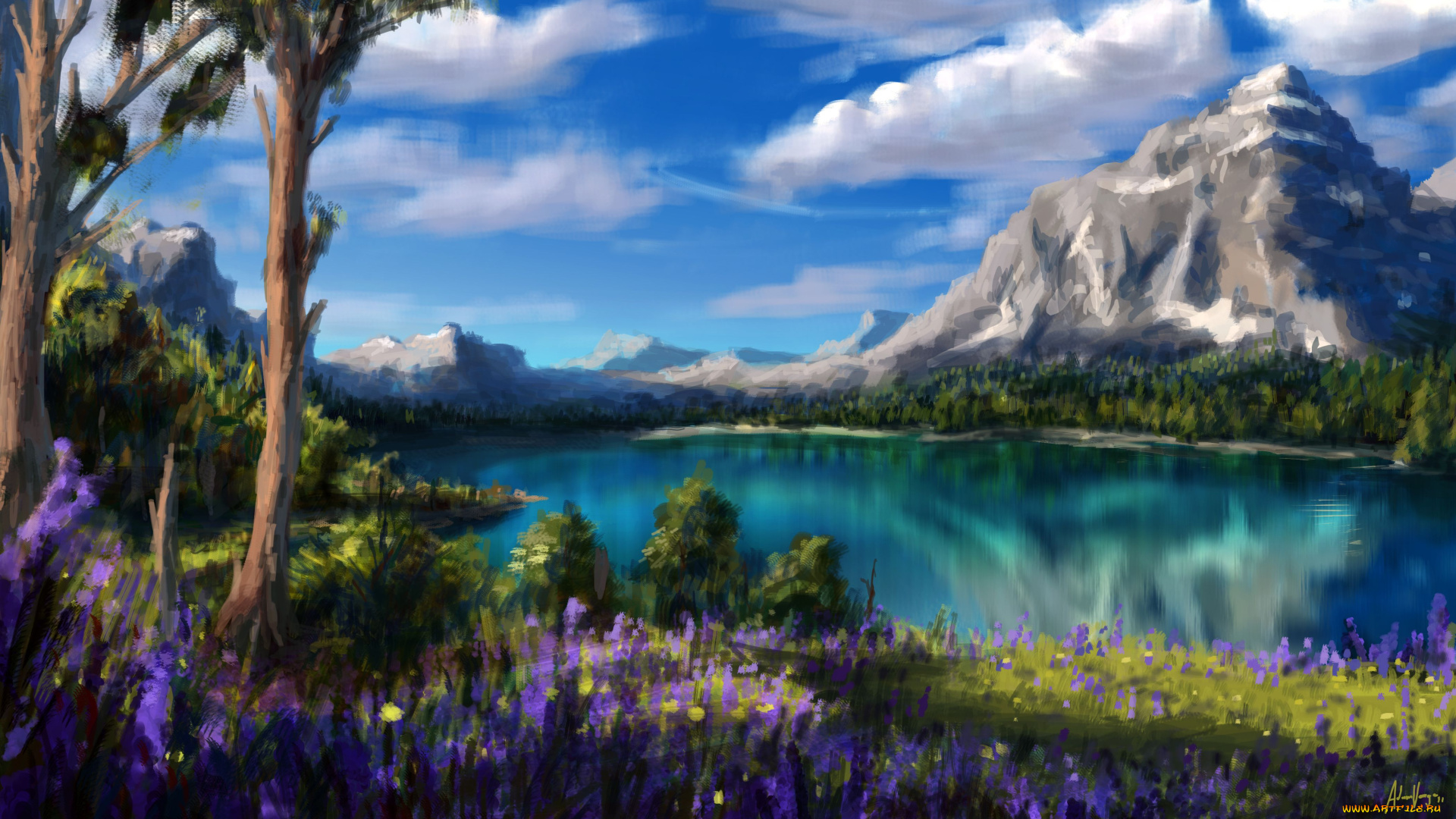 рисованные, природа, пейзаж