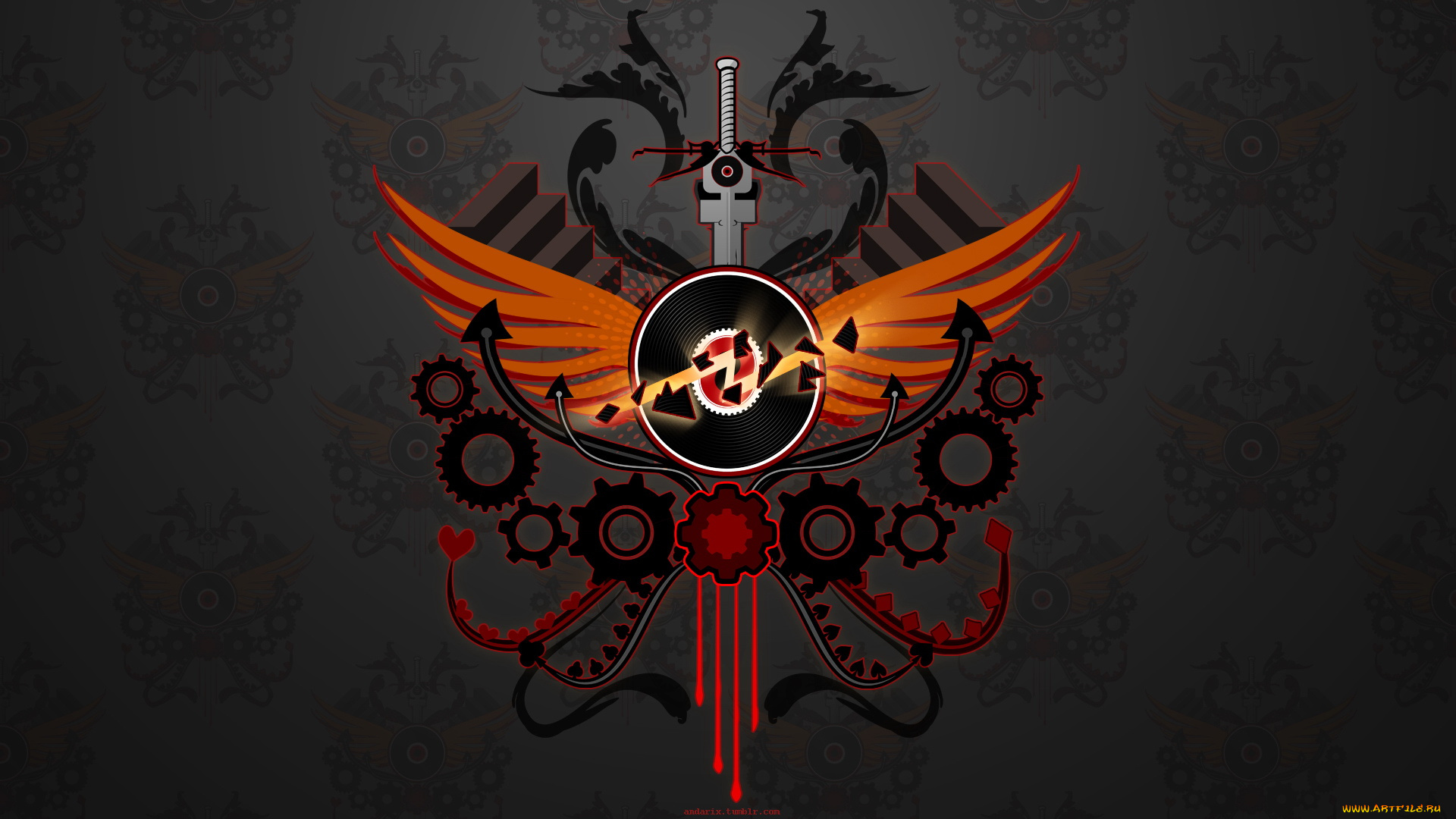 векторная, графика, меч, шестерни