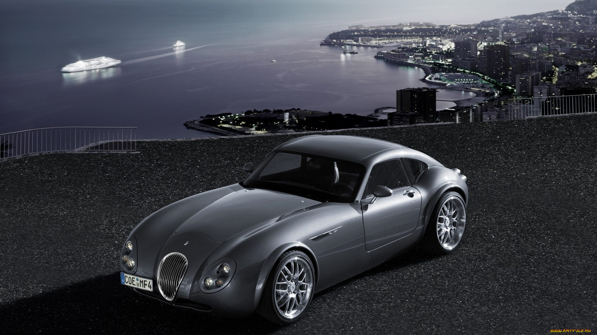 wiesmann, gt, автомобили, город, море, ночь, серый