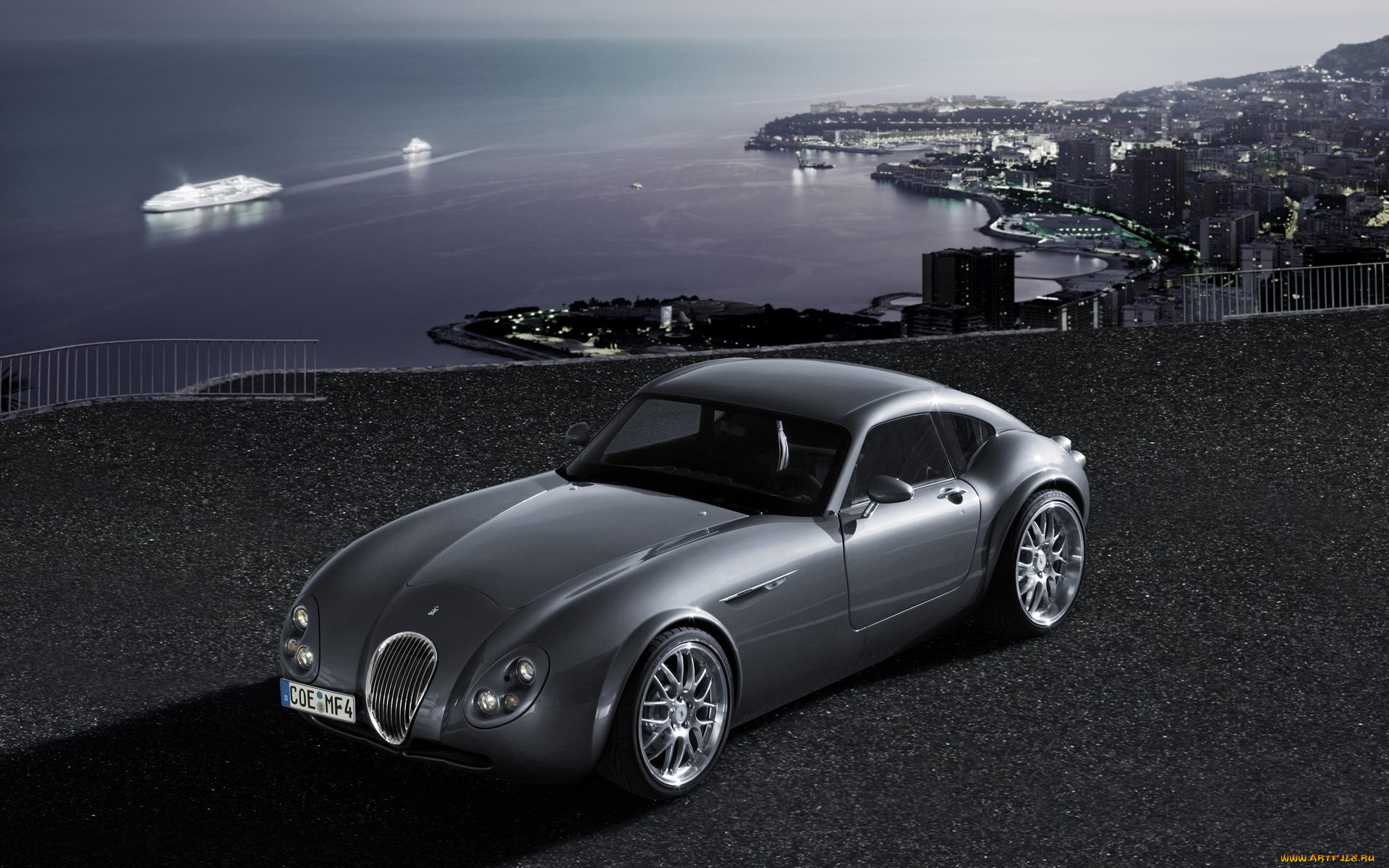 wiesmann, gt, автомобили, город, море, ночь, серый