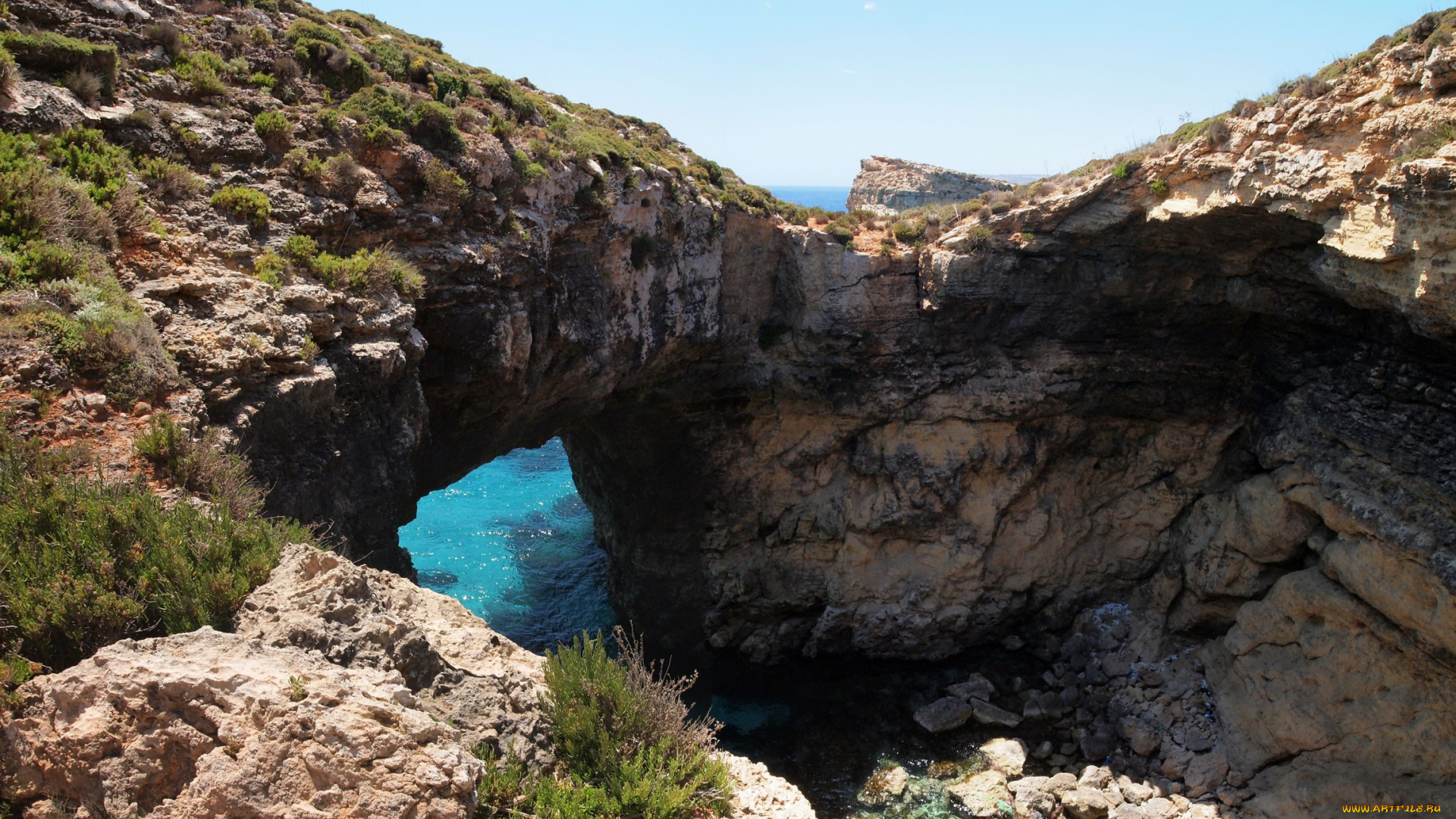 comino, caves, природа, побережье, арка, море, скалы