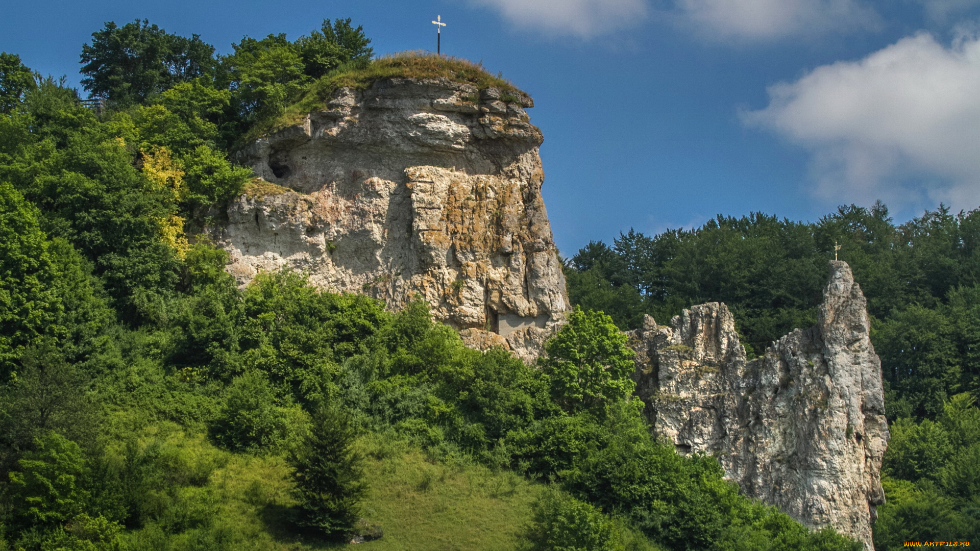 германия, бавария, природа, горы, скала, деревья