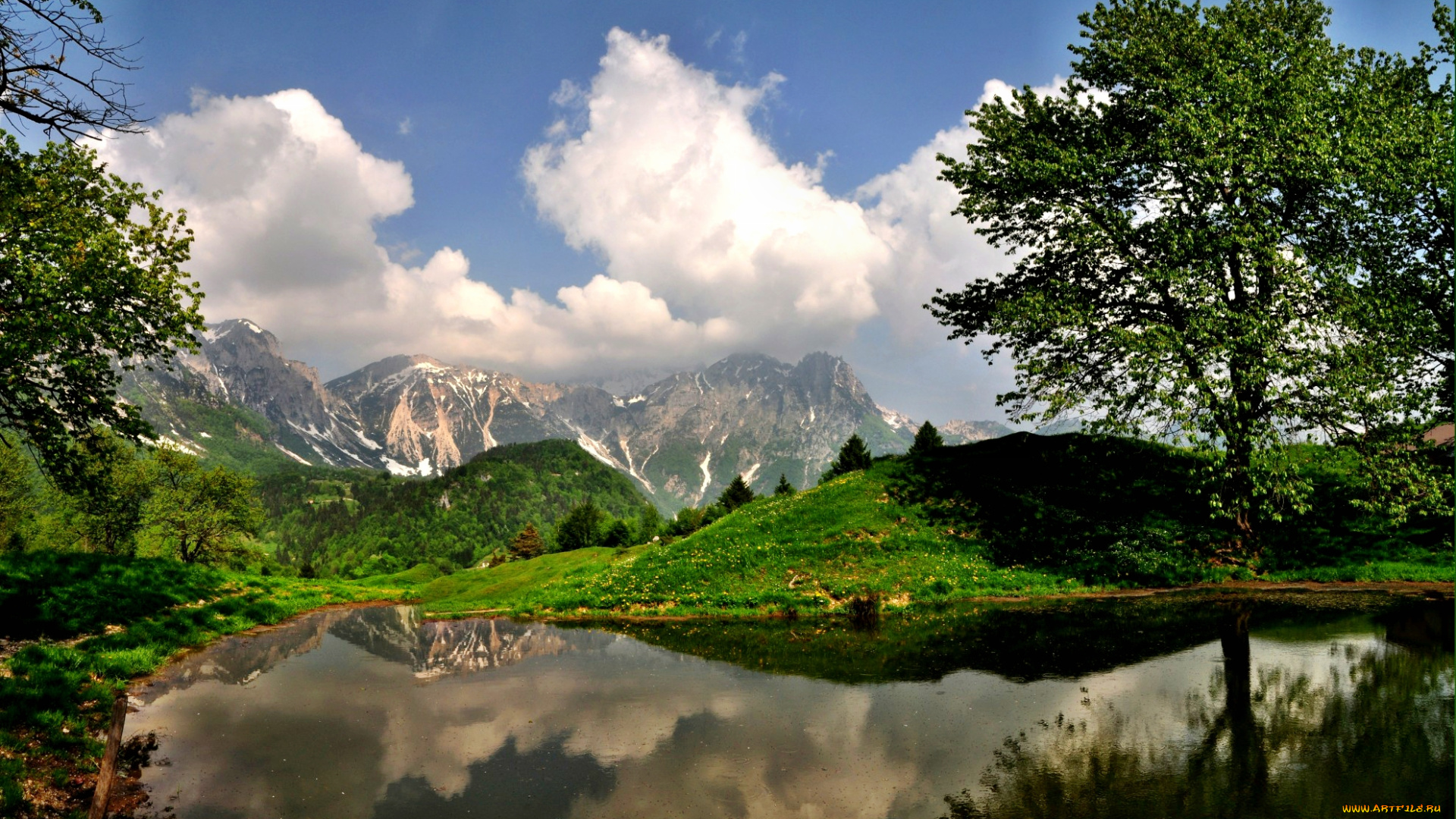 природа, реки, озера, горы, холмы, озеро, трава, деревья