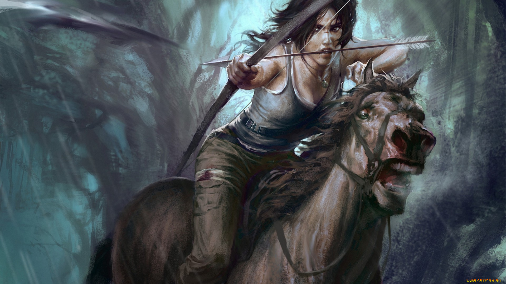 tomb, raider, 2013, видео, игры, девушка, лошадь, лук