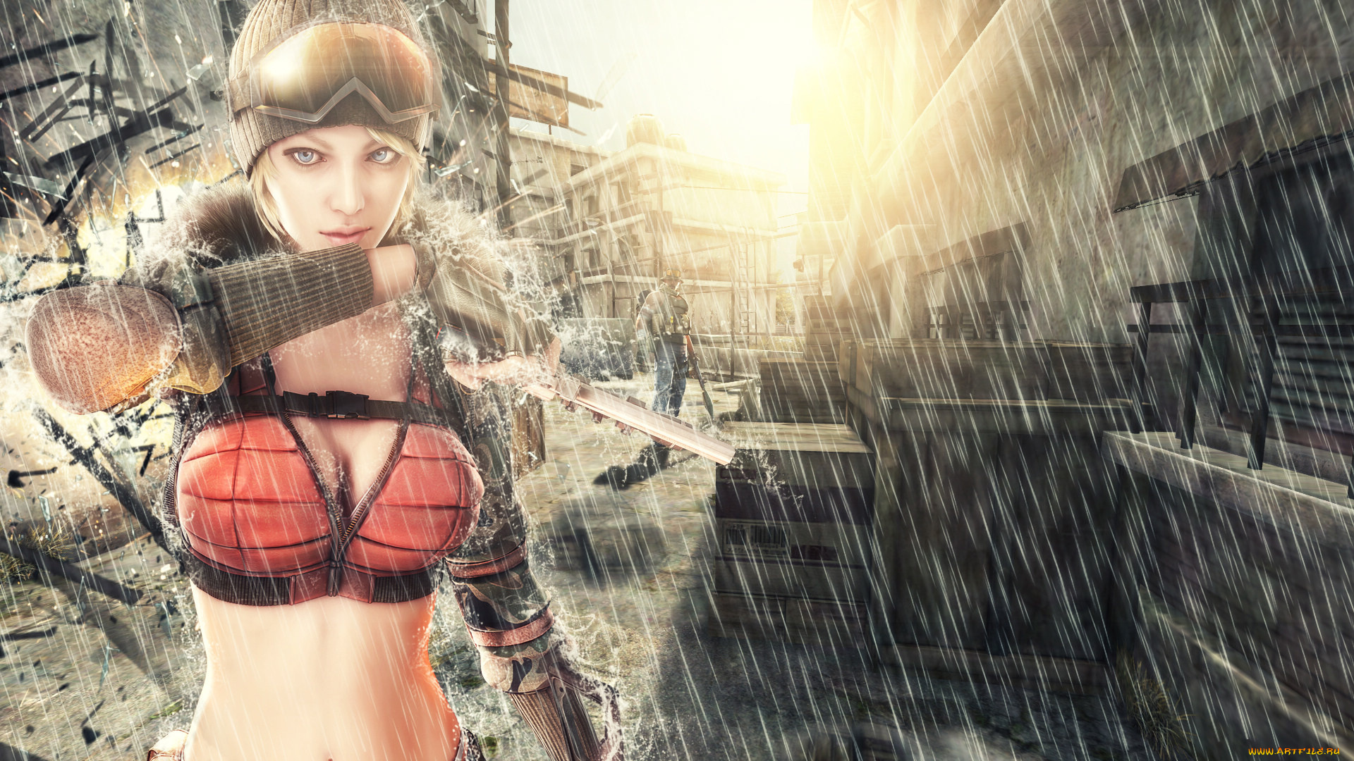 видео, игры, point, blank, девушка, дождь