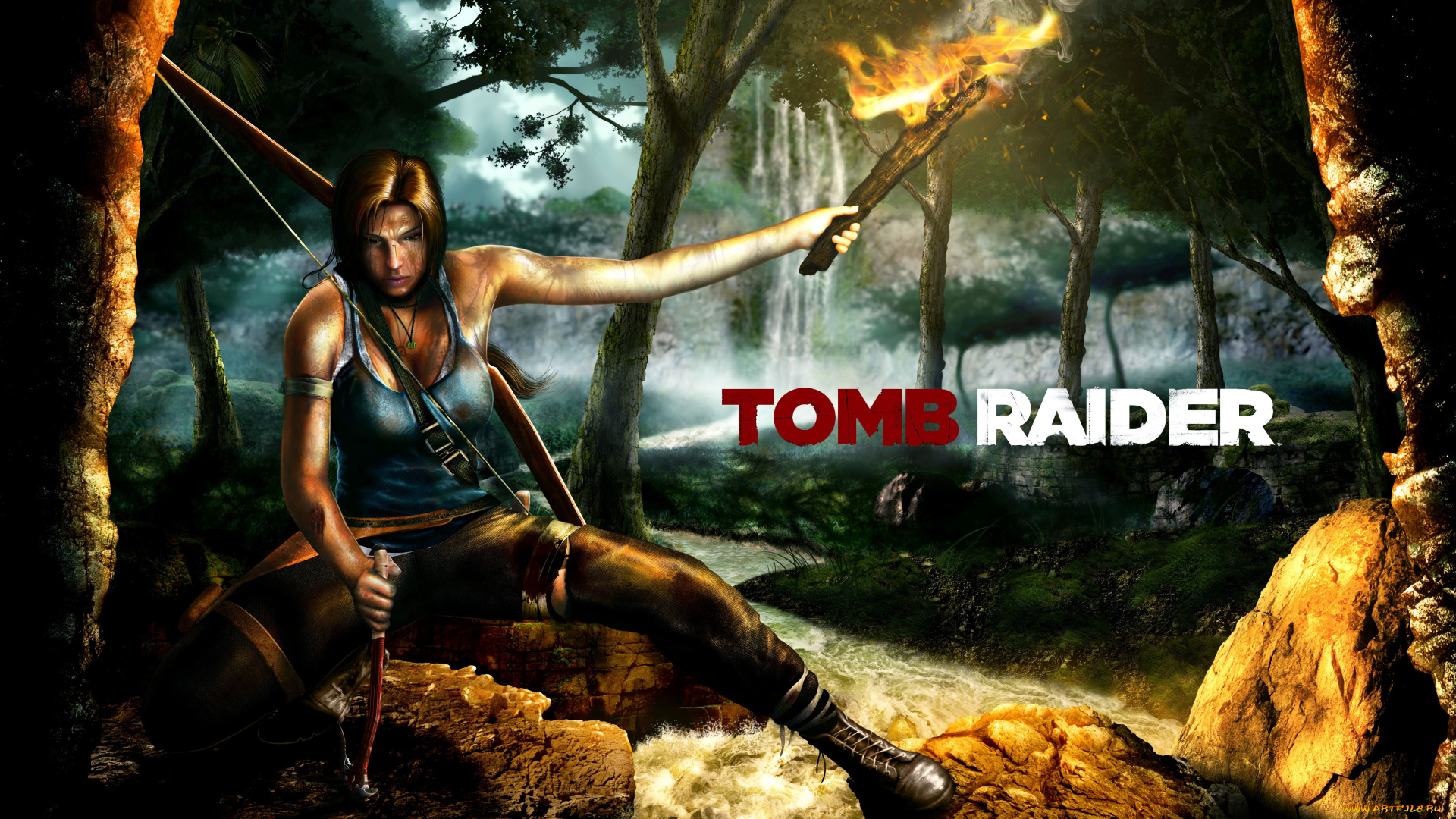 видео, игры, tomb, raider, 2013, факел, лес, девушка