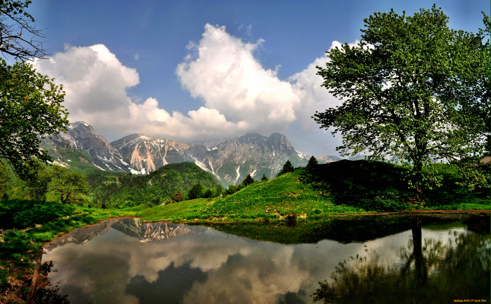 природа, реки, озера, горы, холмы, озеро, трава, деревья