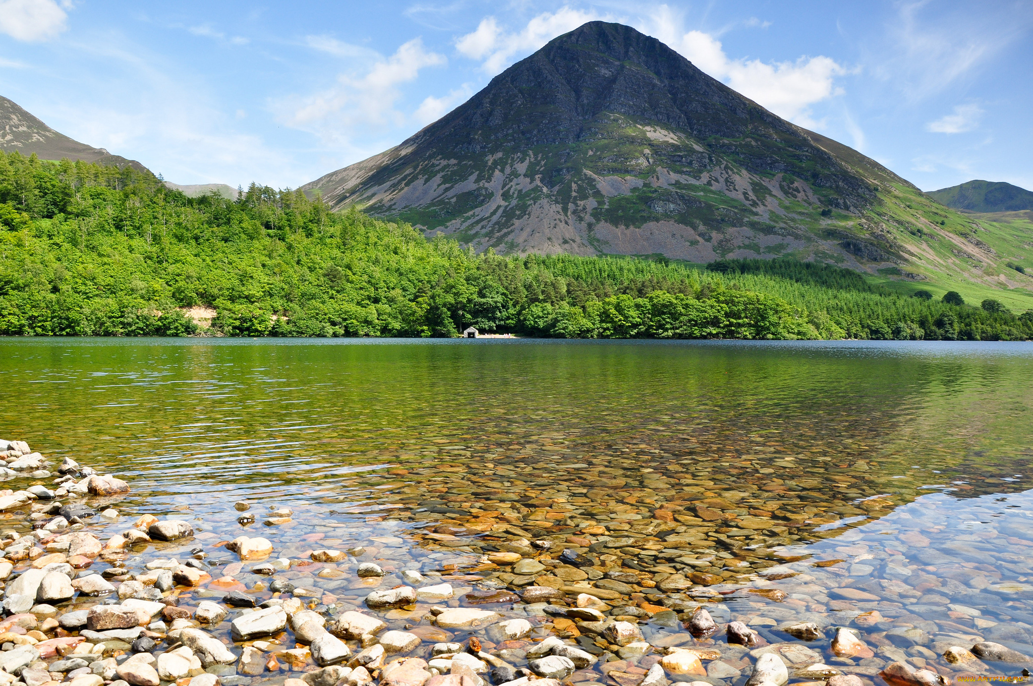 crummock, water, england, природа, реки, озера, гора, дно, камни, lake, district, mellbreak, англия, озеро, холм