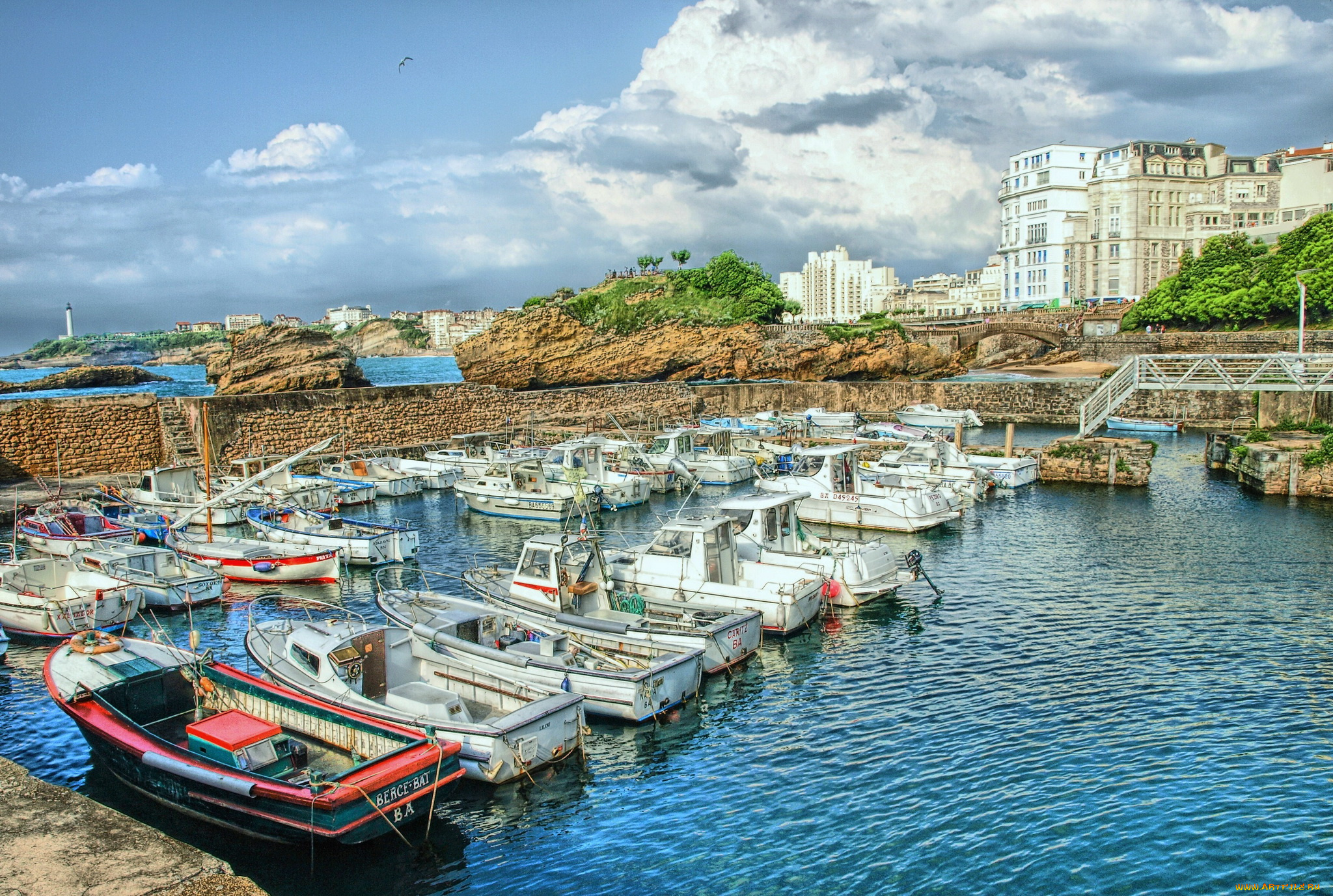 франция, аквитания, биарриц, корабли, разные, вместе, причал, катера, яхта